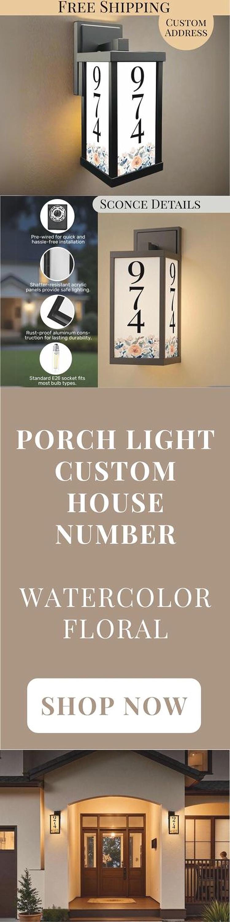 Porch Lighting Fixture Custom Address Number Outdoor Wall Light Personalized With House Number Floral Wall Sconce Lamp for Garage Sconce