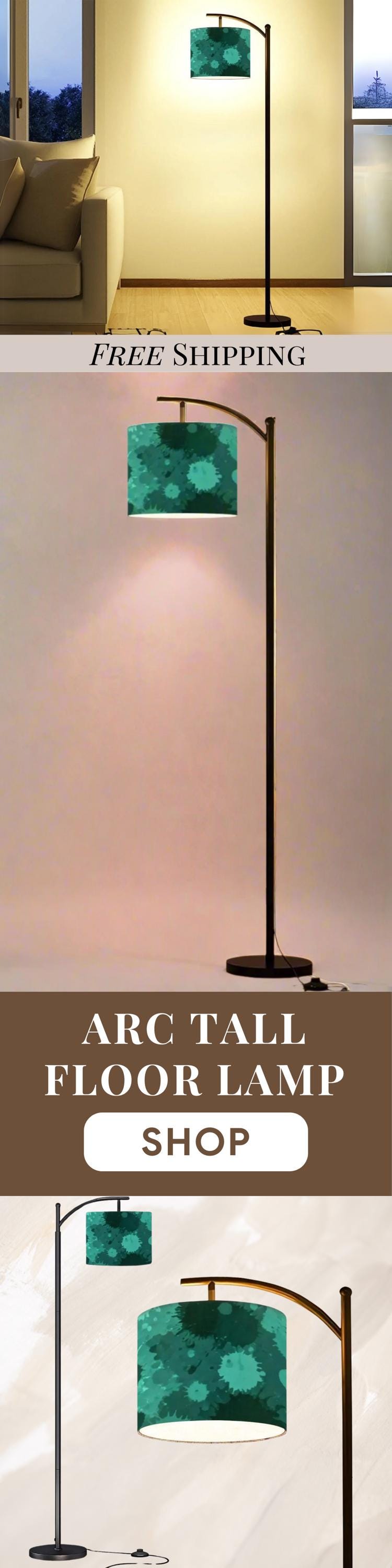Arc Floor Lamp Modern Splash Teal Splatter Living Room Lamp Gift Housewarming Present Idea Modern Design Bedroom Lighting Floor Lamp Gift