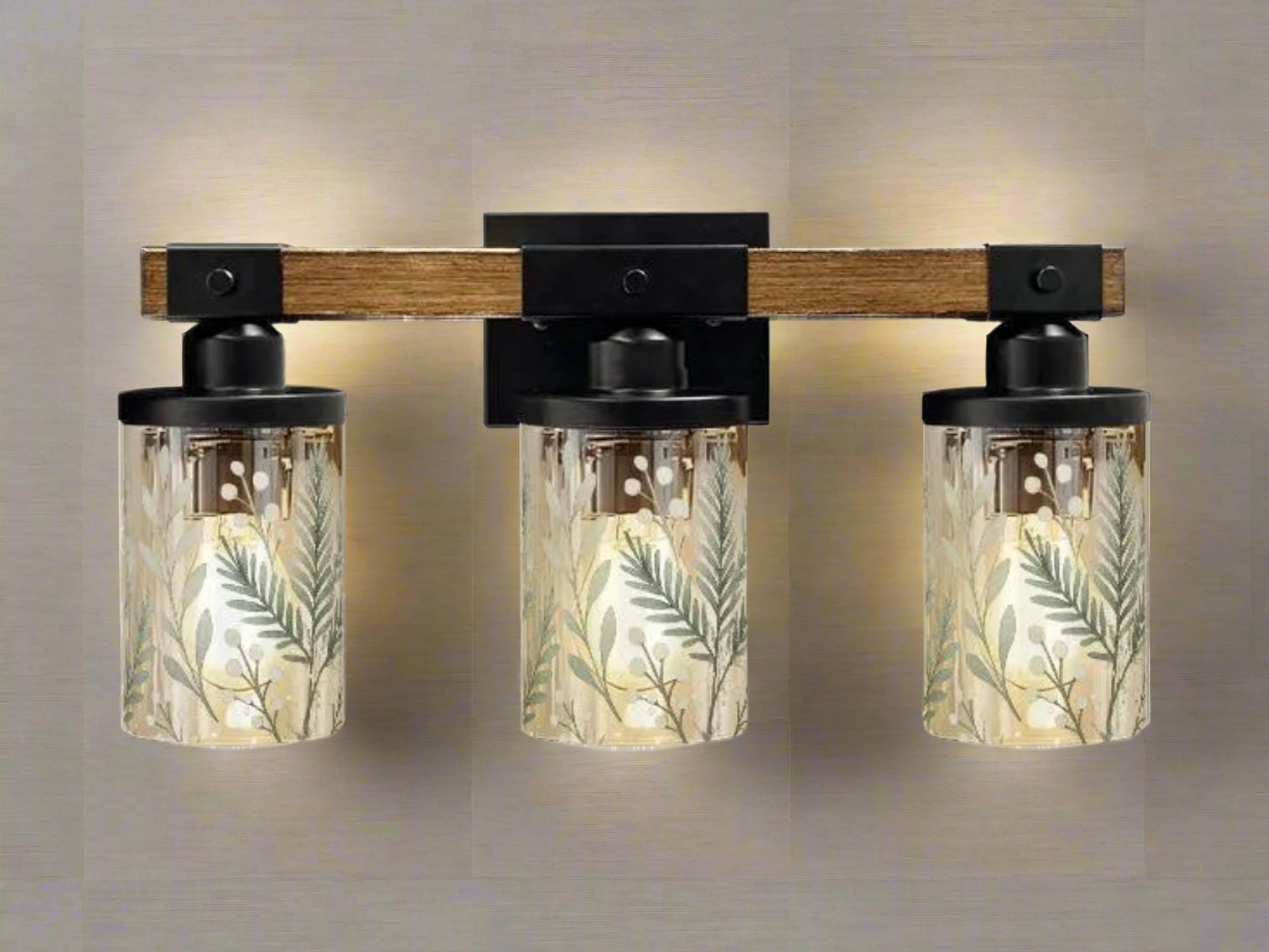 Luxury Bathroom Lighting Green Vanity Light Fixture 3-Light Decorative Metal & Glass Restroom Light Sage Greenery Botanical Over Sink Decor