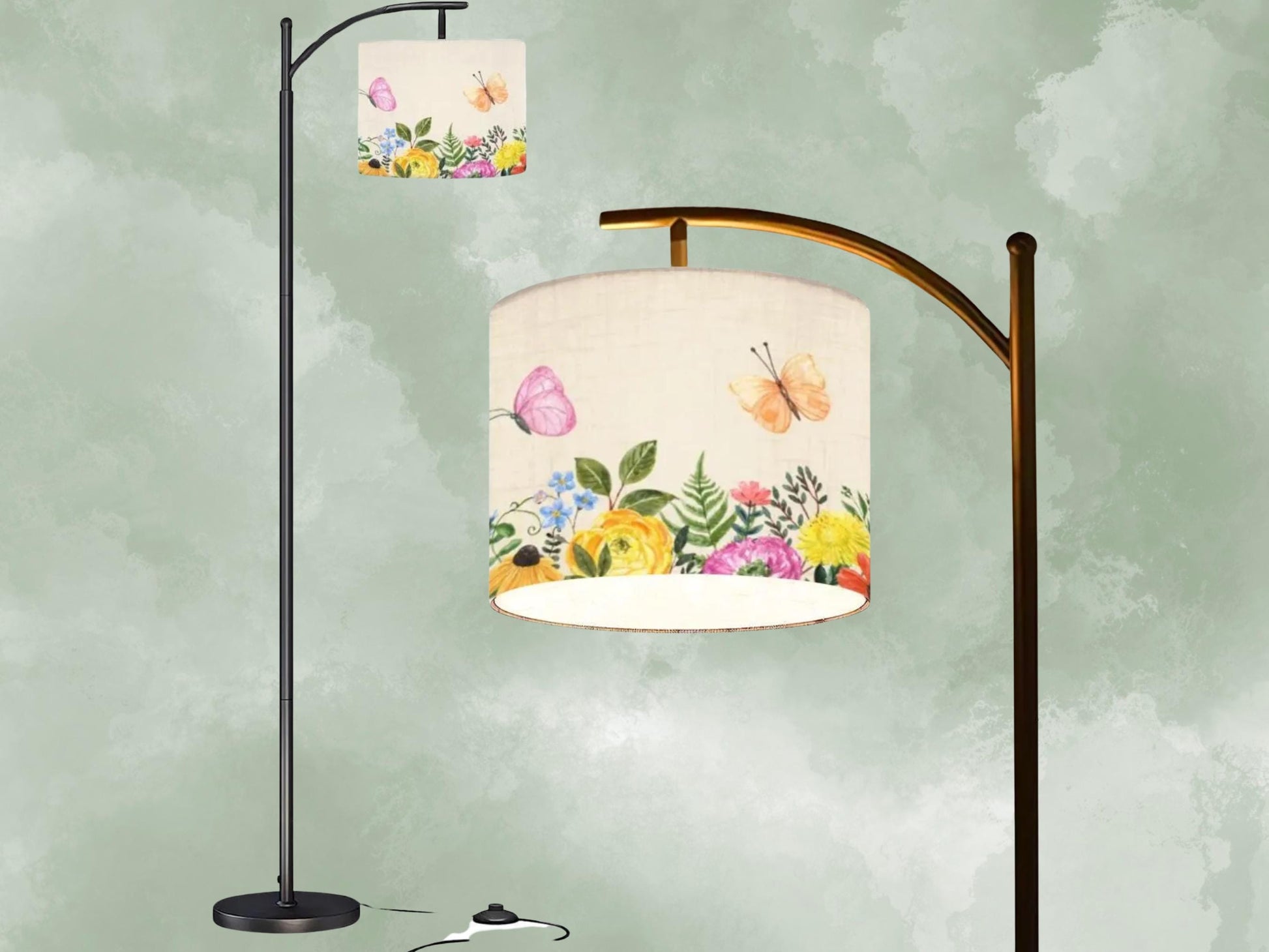 Arc Floor Lamp Modern Spring Butterflies Living Room Lamp Gift Housewarming Present Idea Flowers Design Bedroom Lighting Floor Lamp Gift