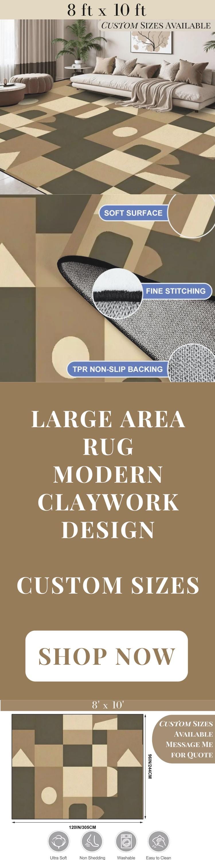 8ft x 10ft Large Area Rug in Brown Modern Large Living Room Rug Indoor Outdoor Design Carpet 96in x 120in Family Room Rug Soft Short Pile