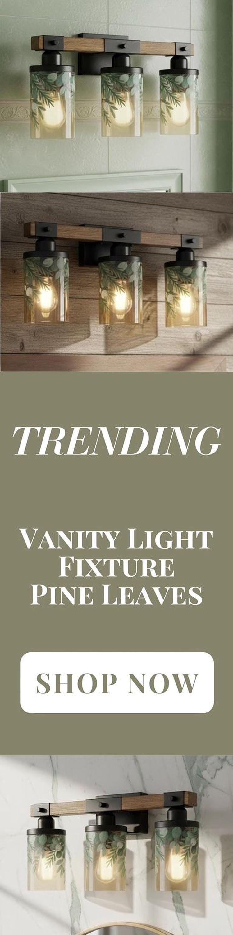Bathroom Light Fixture Green Vanity Lighting  3-Light Decorative Metal & Glass Restroom Light Sage Greenery Pink Leaves Over Sink Decor