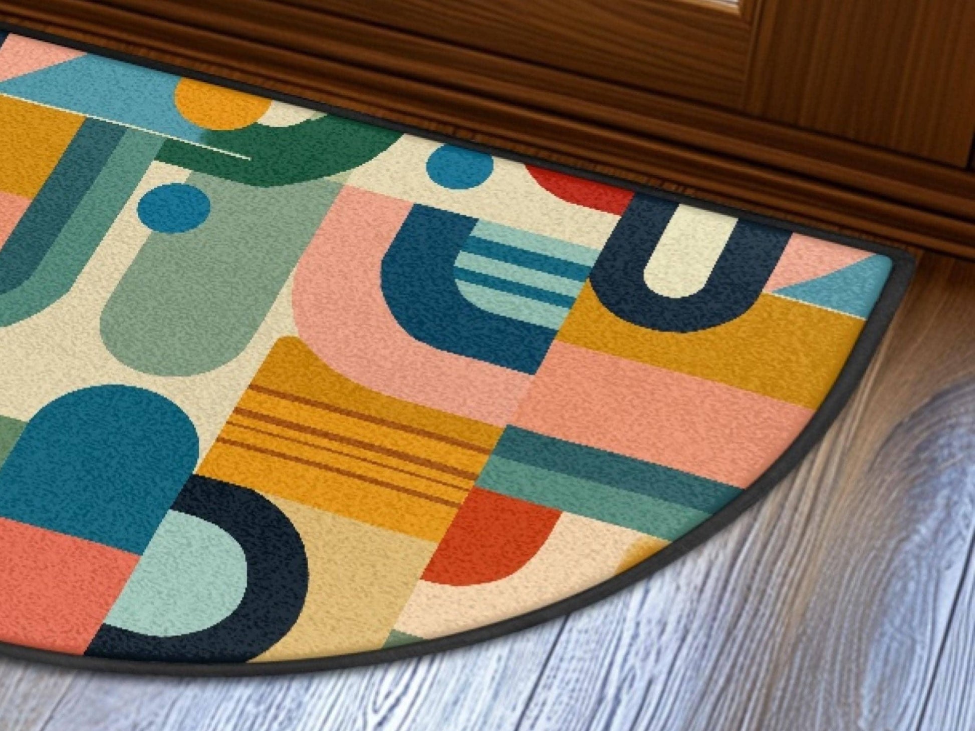 Midcentury Modern Entryway Rug Semi-Circle Colorful Rug Indoor MCM Design Carpet Accenty Welcome Mat Mid Mod Rug Soft Short Pile Midmod Rug