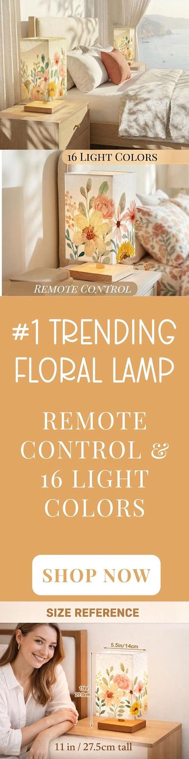 Bedside Table Lamp Remote Control Floral Watercolor Flowers Lamp For Small Desk Lamp For Office Wood Desk Lamp Lighting for Living Room