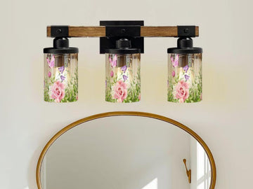 Bathroom Lighting Farmhouse Vanity Light Fixture Butterfly and Floral 3-Light Luxury Bathroom Metal and Glass Restroom Light Over Sink Decor