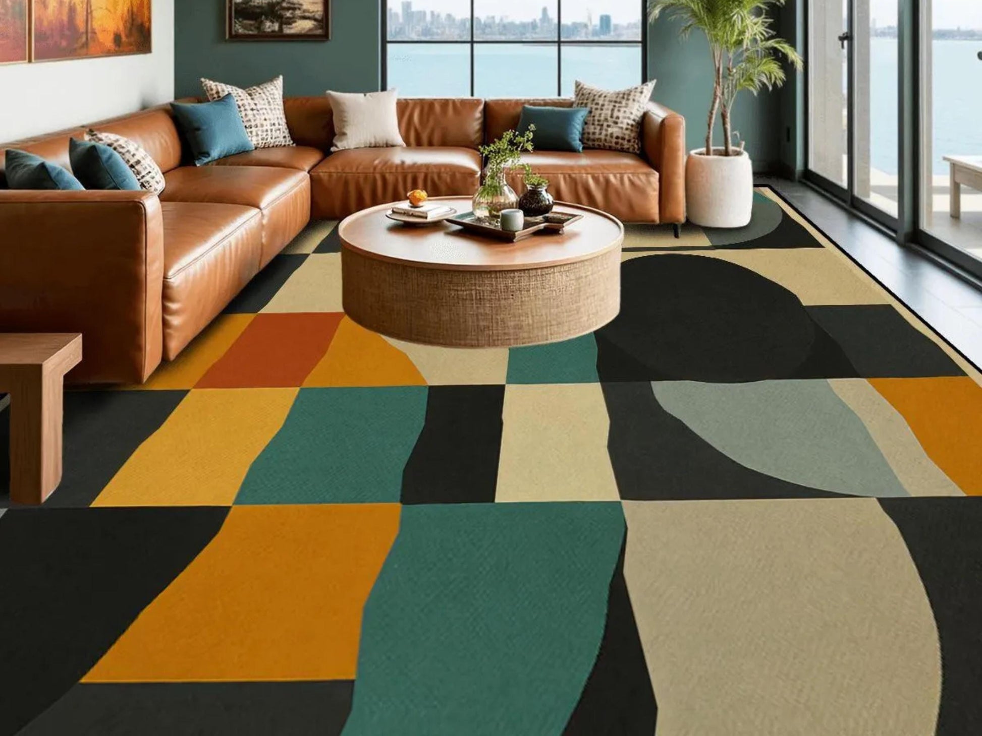 9ft x 12ft Large Area Rug Midcentury Modern Large Living Room Rug Indoor Outdoor Design Carpet 108in x 144in Family Room Rug Soft Short Pile