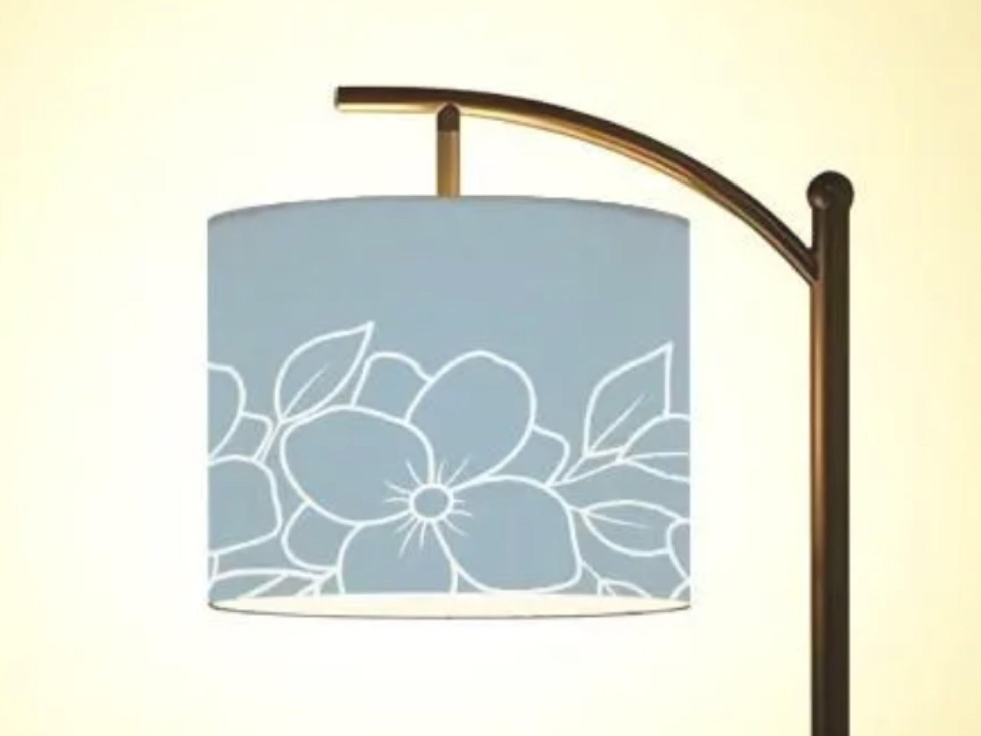 Arc Floor Lamp Modern Powder Blue Floral Living Room Lamp Gift Housewarming Present Idea Wildflowers Design Bedroom Lighting Floor Lamp Gift
