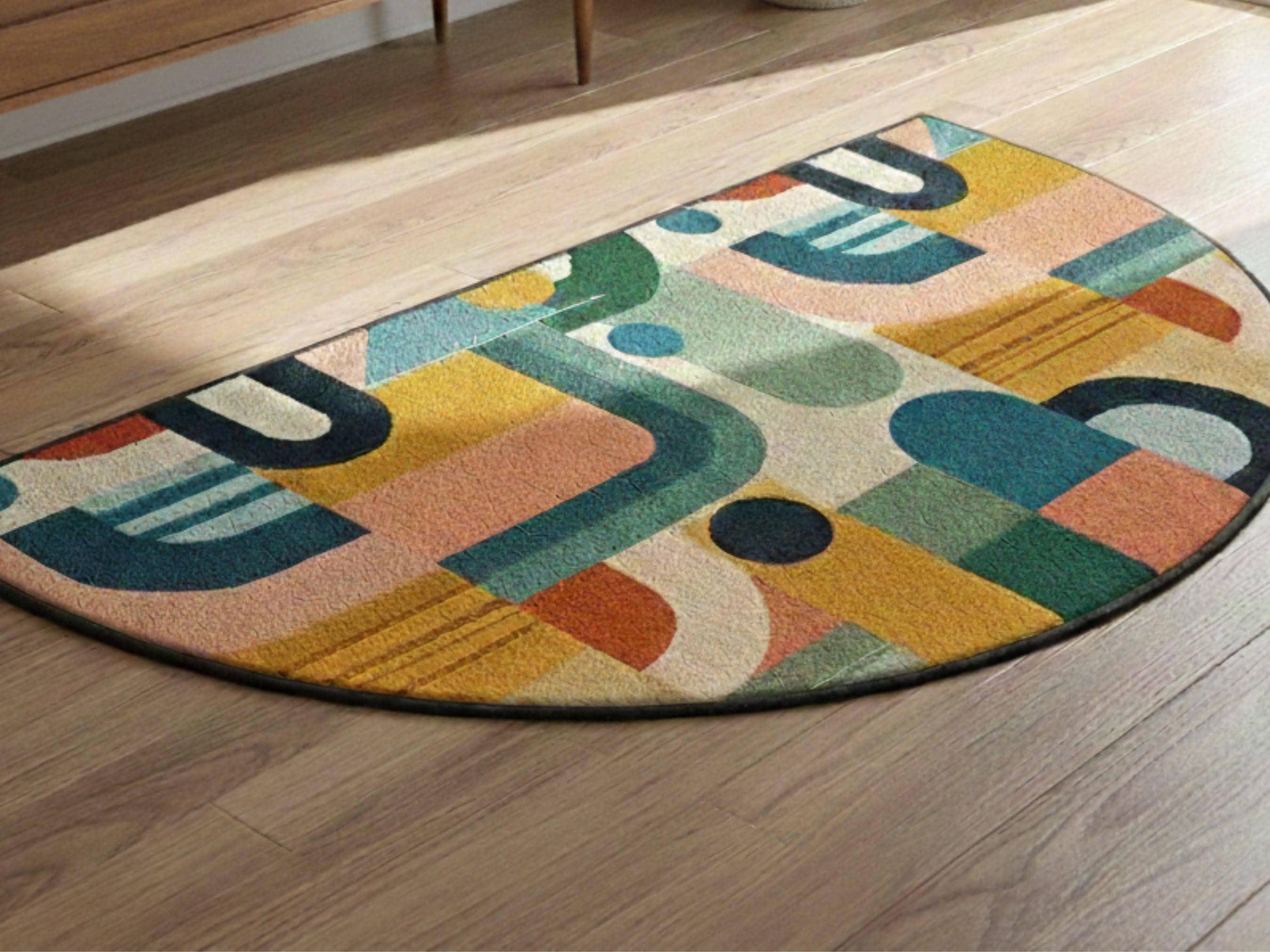 Midcentury Modern Entryway Rug Semi-Circle Colorful Rug Indoor MCM Design Carpet Accenty Welcome Mat Mid Mod Rug Soft Short Pile Midmod Rug