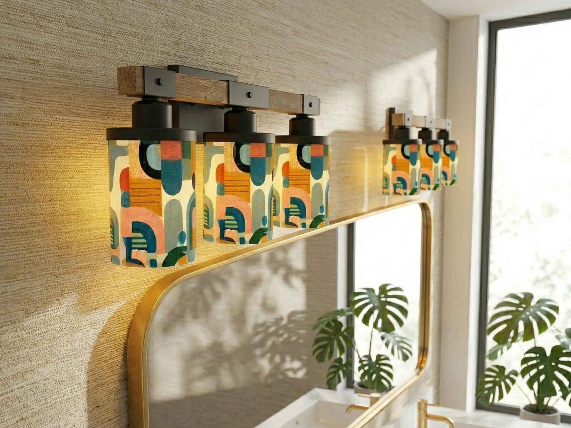 Luxury Bathroom Lighting MCM Vanity Light Fixture 3-Light Decorative Metal and Glass Restroom Light Midcentury Modern Orange Over Sink Decor