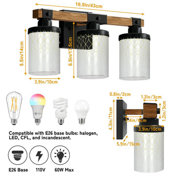 Golden Lattice Border Three-Light Vanity Fixture