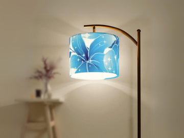 Arc Floor Lamp – Modern Blue Floral Lamp With Remote Control & Adjustable Shade Lighting