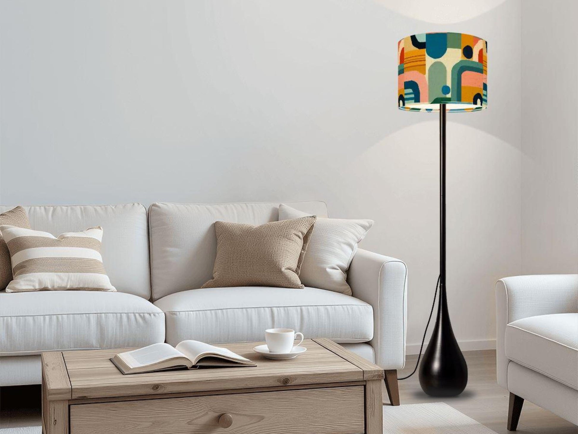 Floor Lamp Remote Control Midcentury Modern Teardrop Living Room Lamp Gift Housewarming Present Idea MCM Design Bedroom Lighting Floor Lamp