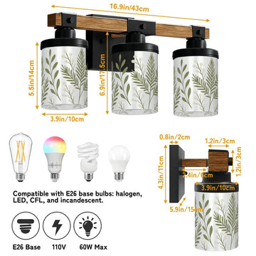 Olive Botanical Sprigs Three-Light Vanity Fixture