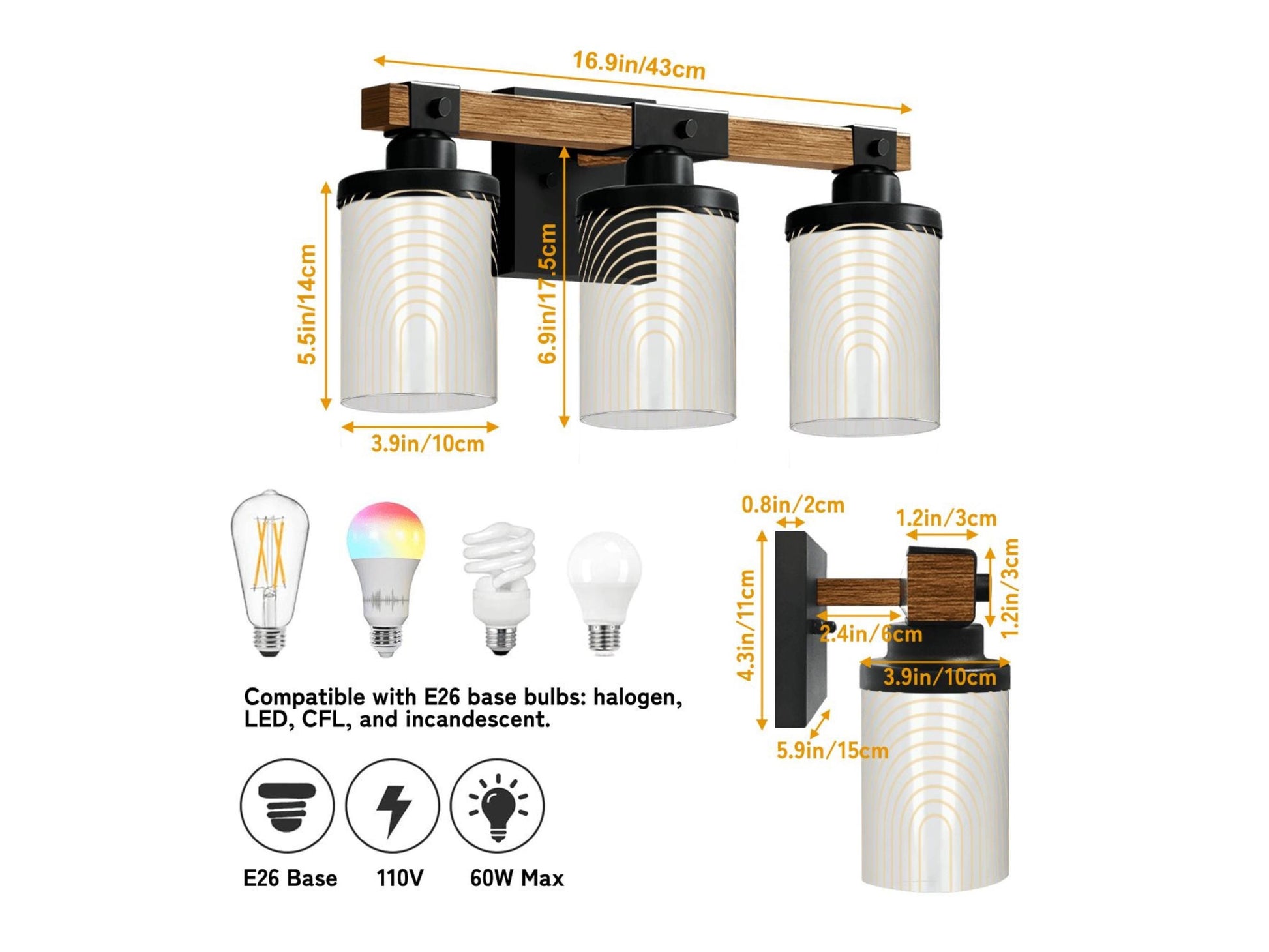 Luxury Bathroom Lighting Minimalist Vanity Light Fixture 3-Light Decorative Metal and Glass Restroom Light Lined Arch Light Over Sink Decor
