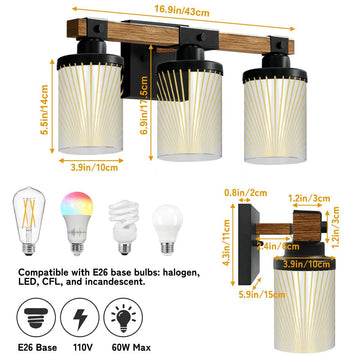 Golden Sunray Lines Three-Light Vanity Fixture