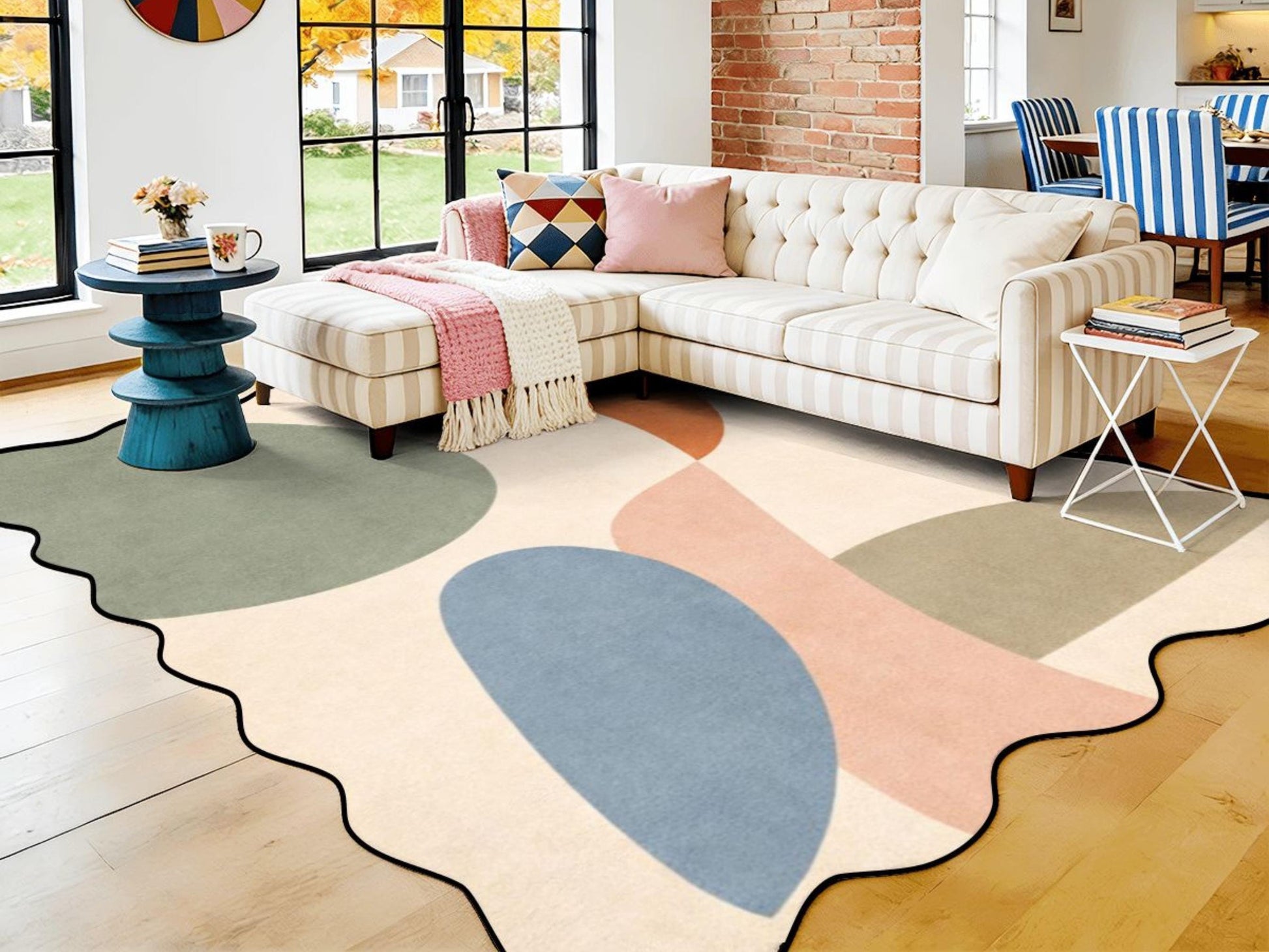 Organic Abstract Rug Scalloped Edge Area Rug Modern Scandinavian Rug Mid Century Designer Rug Neutral Living Room Rug Minimalist Carpet
