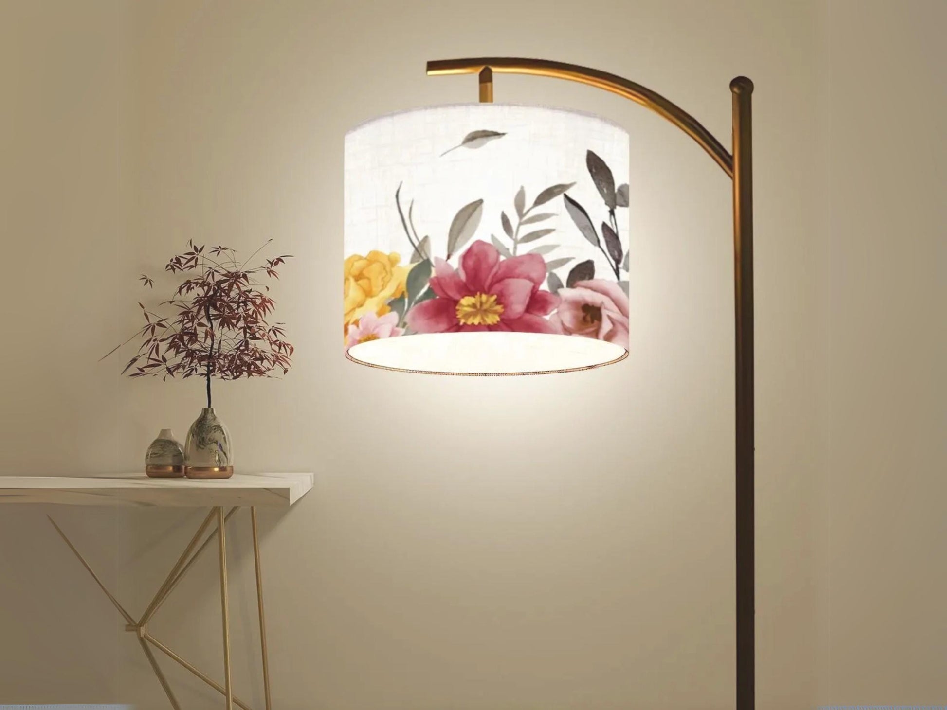 Modern Arc Floor Lamp Watercolor Floral Housewarming Present Idea Living Room Lamp Gift Wildflowers Design Bedroom Lighting Floor Lamp Gift