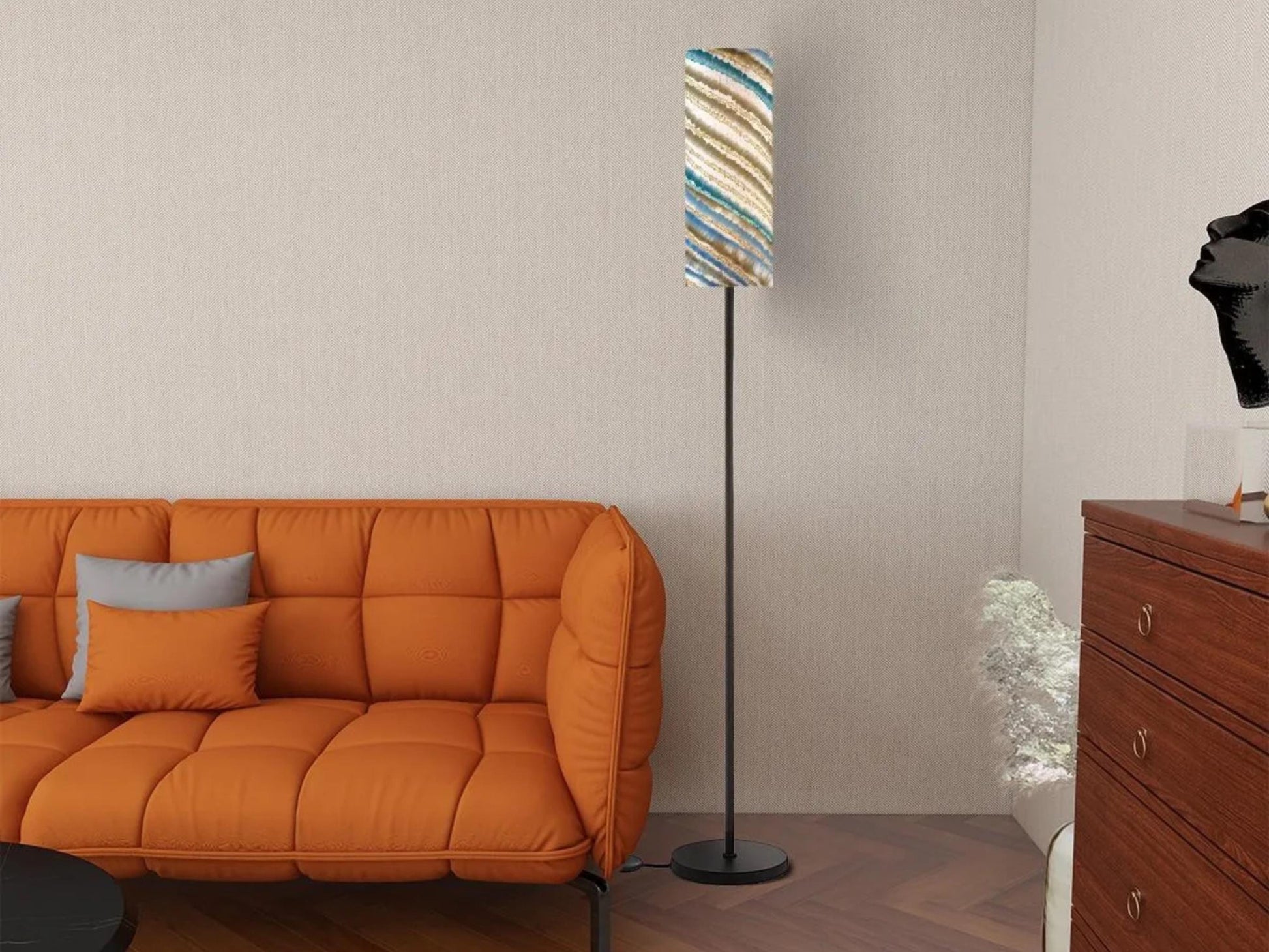 Floor Lamp Mid Century Modern Beige Blue Floor Lamp Retro MCM Floor Lighting Tall Lamp Sandy Beige Ocean Accent Lighting Vintage Mod Decor