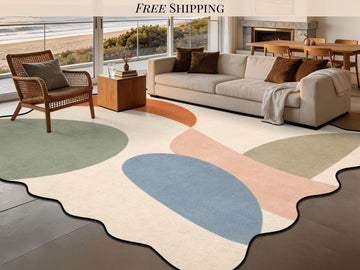 Organic Abstract Rug Scalloped Edge Area Rug Modern Scandinavian Rug Mid Century Designer Rug Neutral Living Room Rug Minimalist Carpet