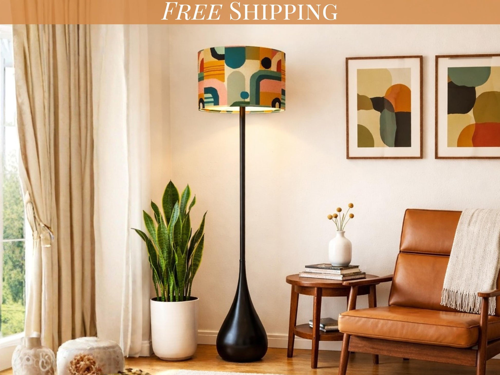 Floor Lamp Remote Control Midcentury Modern Teardrop Living Room Lamp Gift Housewarming Present Idea MCM Design Bedroom Lighting Floor Lamp