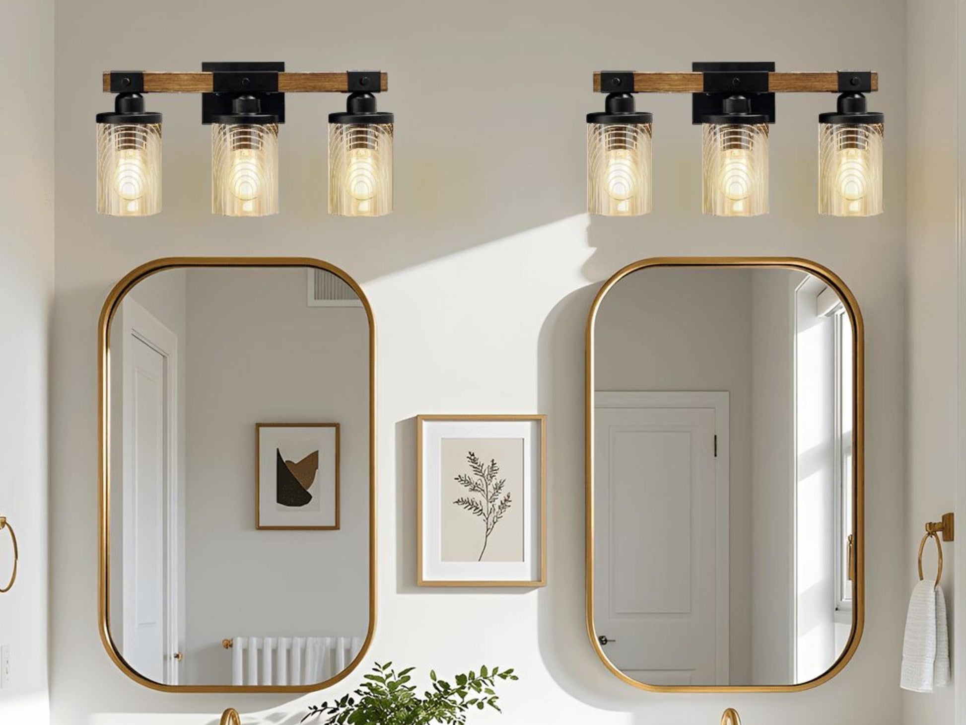Luxury Bathroom Lighting Minimalist Vanity Light Fixture 3-Light Decorative Metal and Glass Restroom Light Lined Arch Light Over Sink Decor