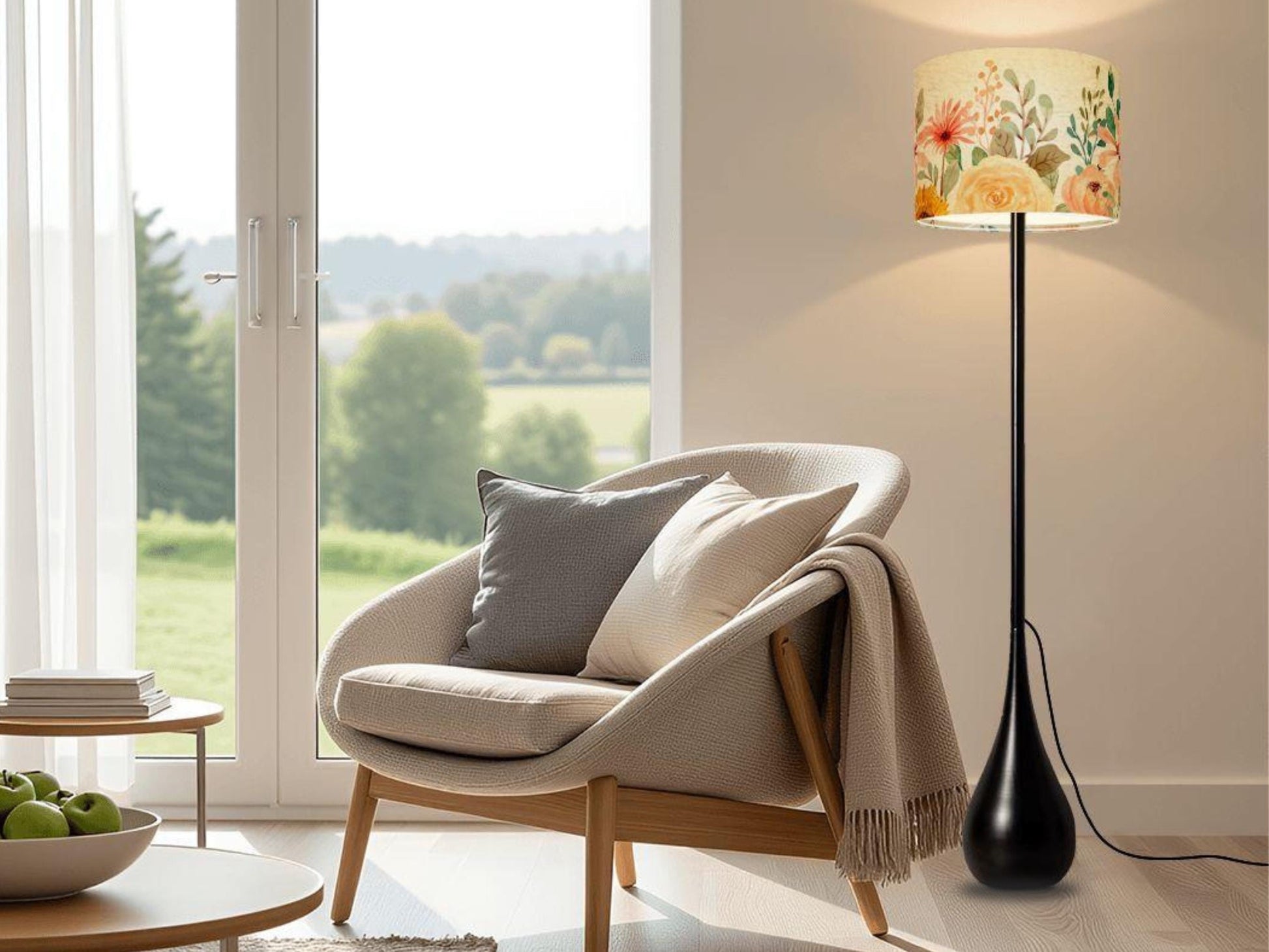 Floor Lamp Remote Control Boho Flower Teardrop Living Room Lamp Gift Housewarming Present Idea Watercolor Design Bedroom Lighting Floor Lamp