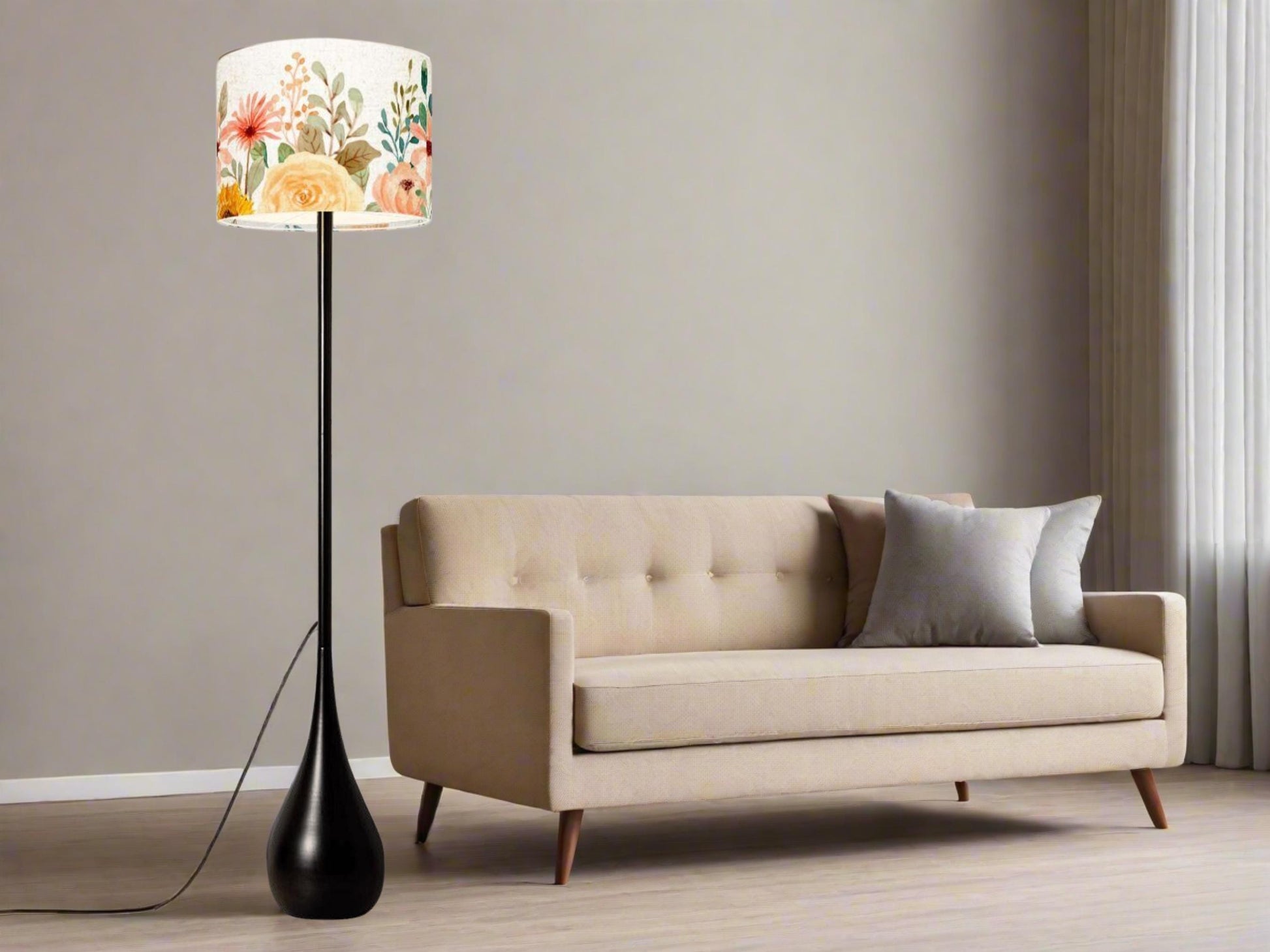 Floor Lamp Remote Control Boho Flower Teardrop Living Room Lamp Gift Housewarming Present Idea Watercolor Design Bedroom Lighting Floor Lamp