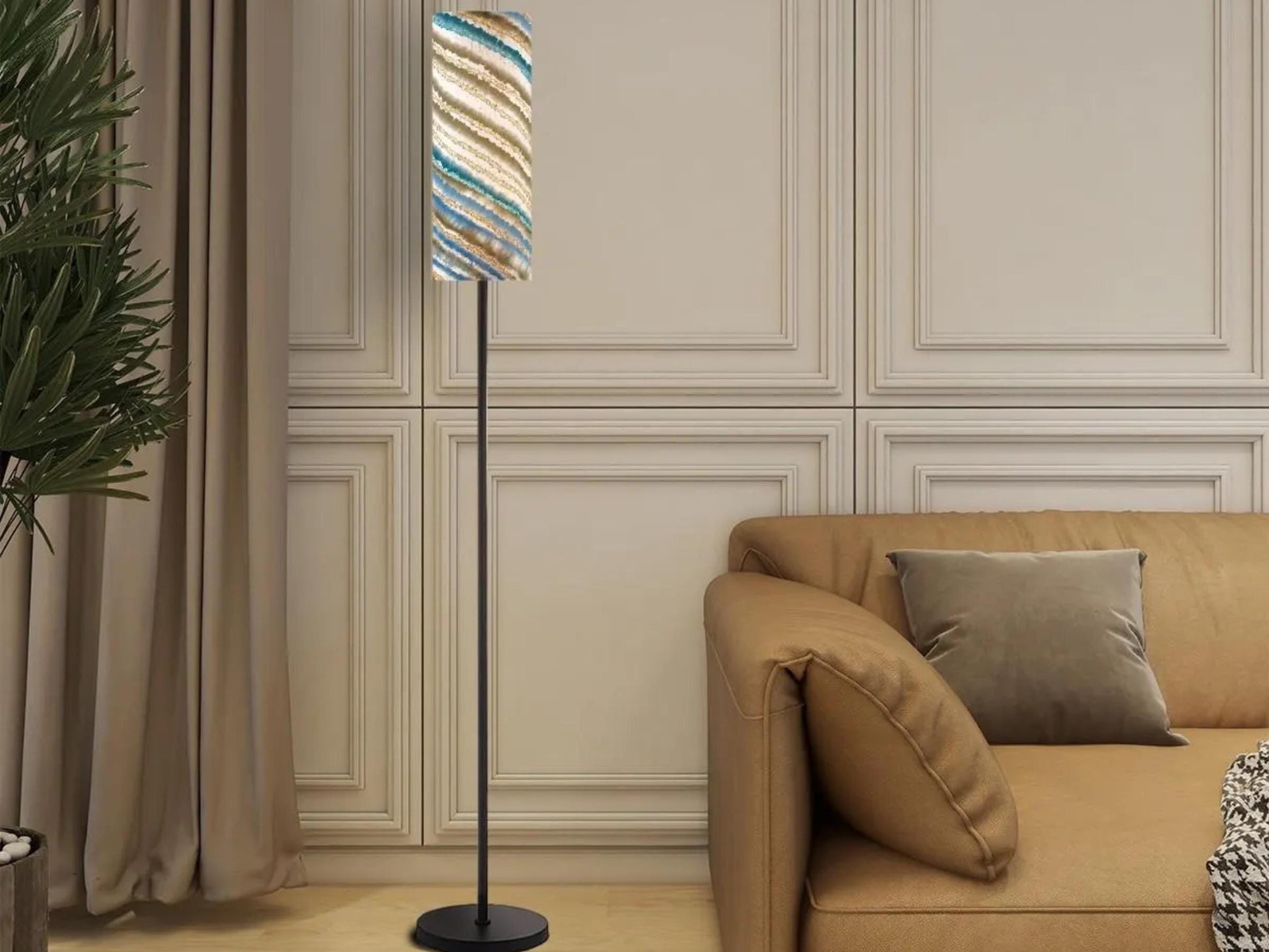 Floor Lamp Mid Century Modern Beige Blue Floor Lamp Retro MCM Floor Lighting Tall Lamp Sandy Beige Ocean Accent Lighting Vintage Mod Decor
