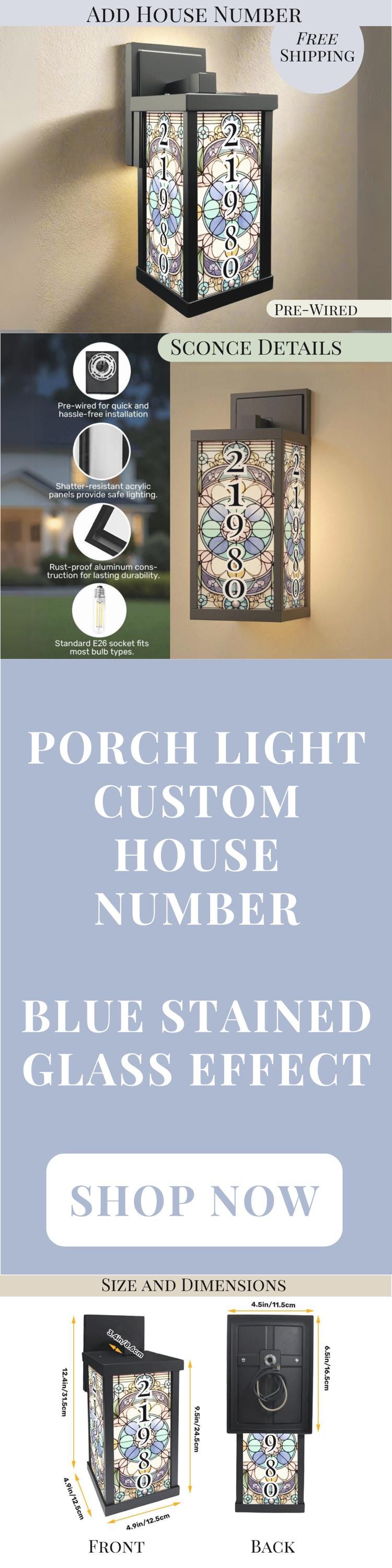Porch Wall Light Personalized With House Number Stained Glass Wall Sconce Outdoor Lighting Fixture Custom Address Number Lamp Garage Sconce