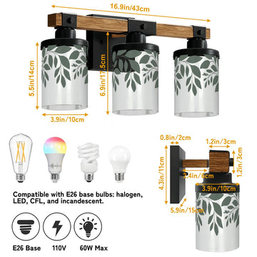Charcoal Leaf Border Three-Light Vanity Fixture