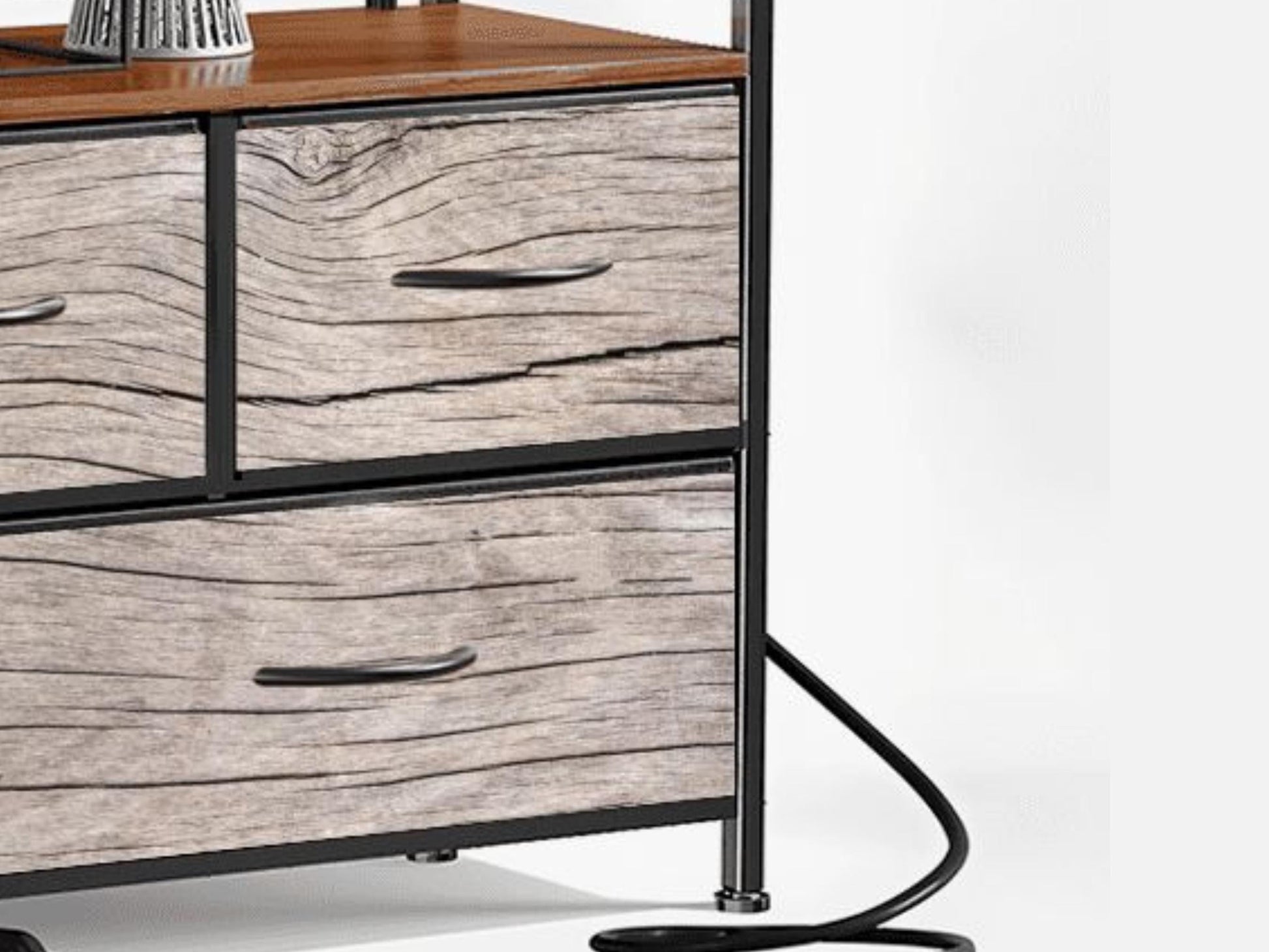 TV Stand With Drawers Driftwood Coastal Effect Decorative Fabric Drawers Bedroom Chest of Drawers Beach Theme Modern Plug & Charging Station