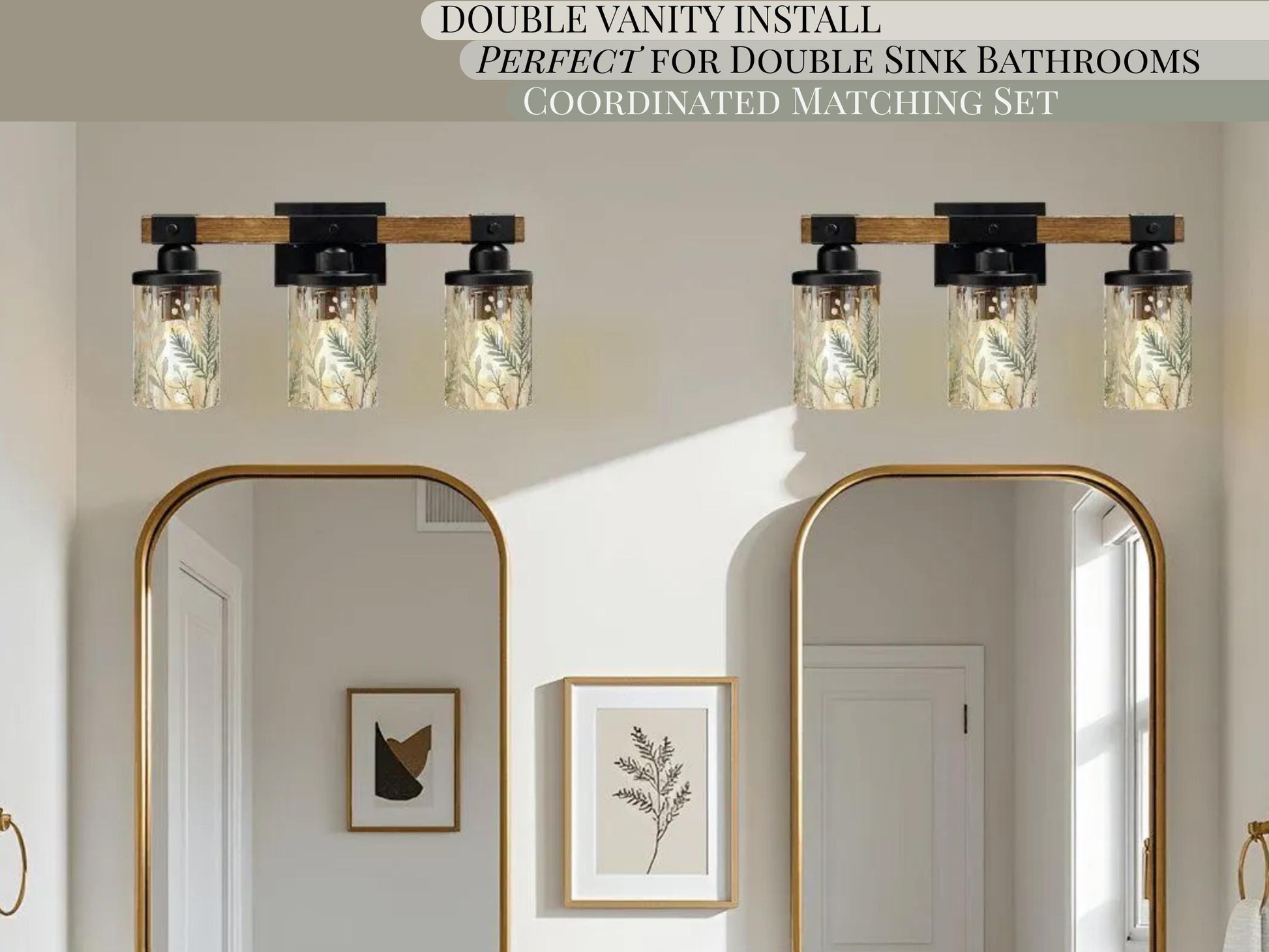 Modern Farmhouse Vanity Light Light Fixture 3-Light Decorative Green Metal & Glass Restroom Light Sage Greenery Botanical Over Sink Decor
