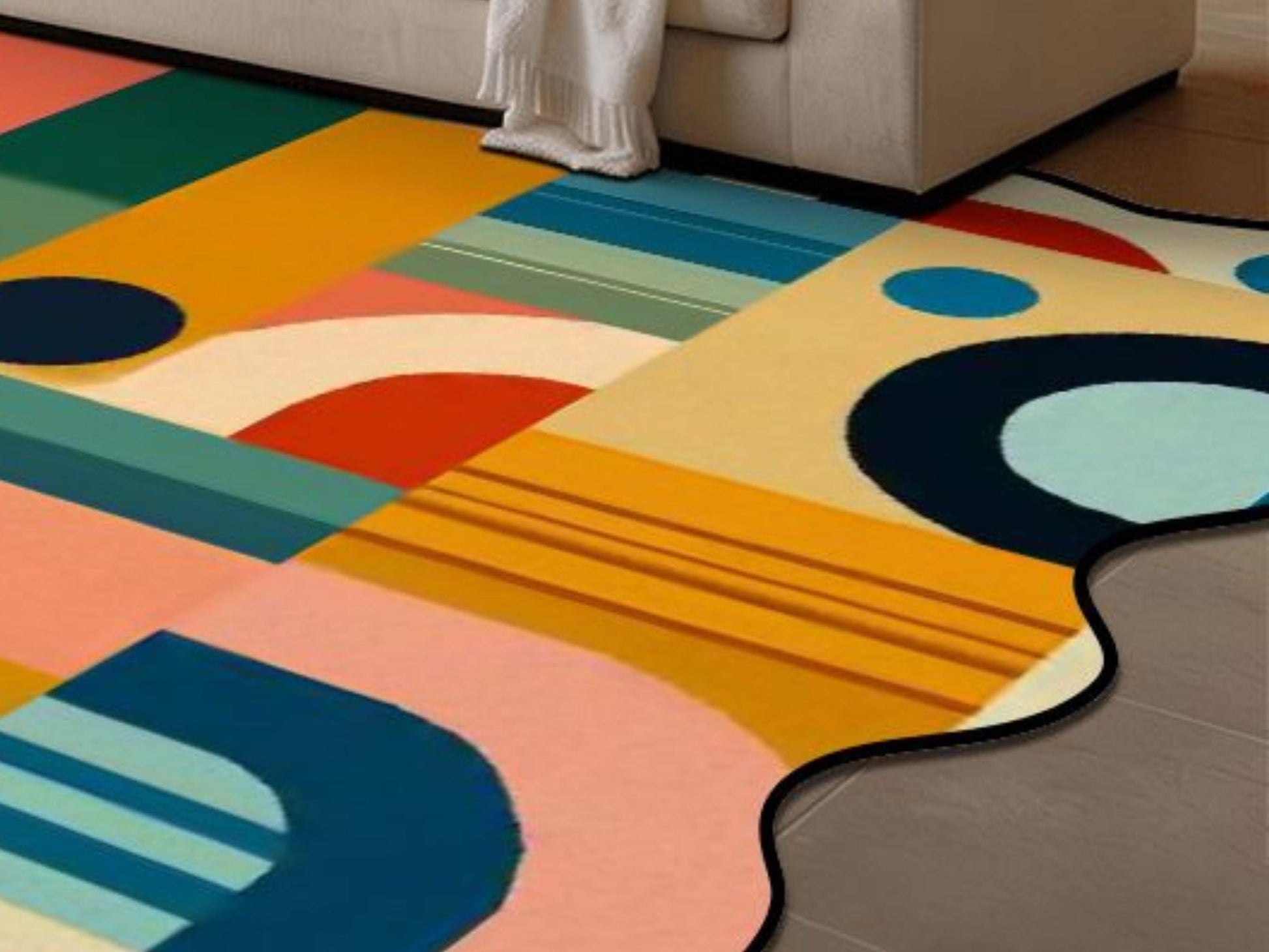 Mid Century Modern Scalloped Edge Rug 8x10 9x12 Geometric Area Rug MCM Retro Colorful Living Room Rug Statement Floor Decor Mid Mod Rug