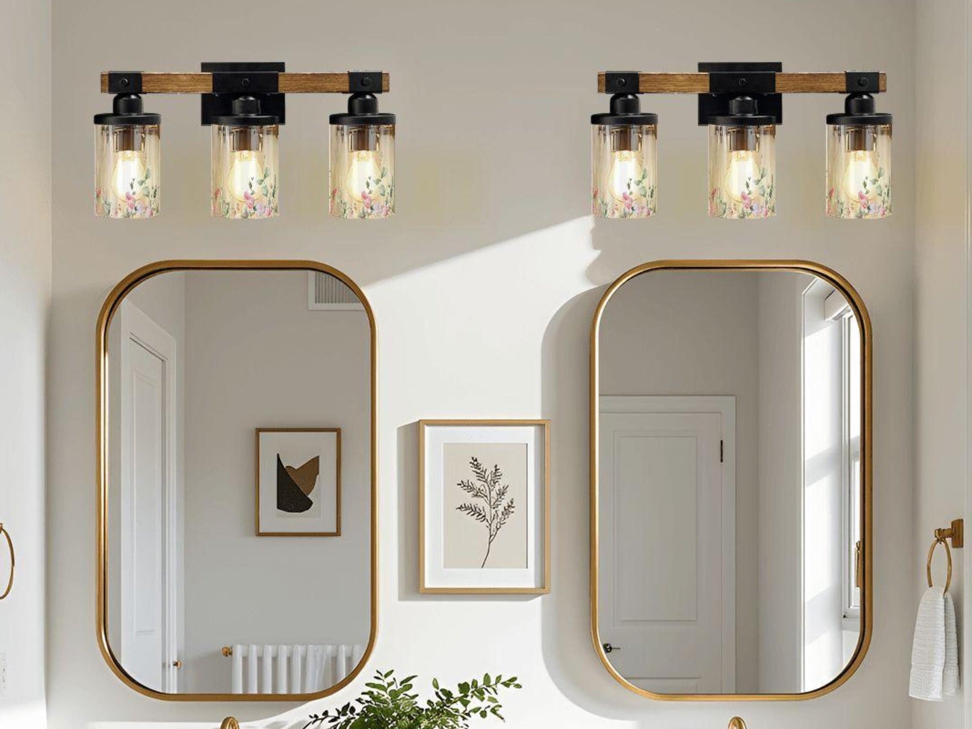 Bathroom Lighting Vanity Light Fixture Soft Pink Floral 3-Light Farmhouse Luxury Bathroom  Metal and Glass Restroom Light Over Sink Decor