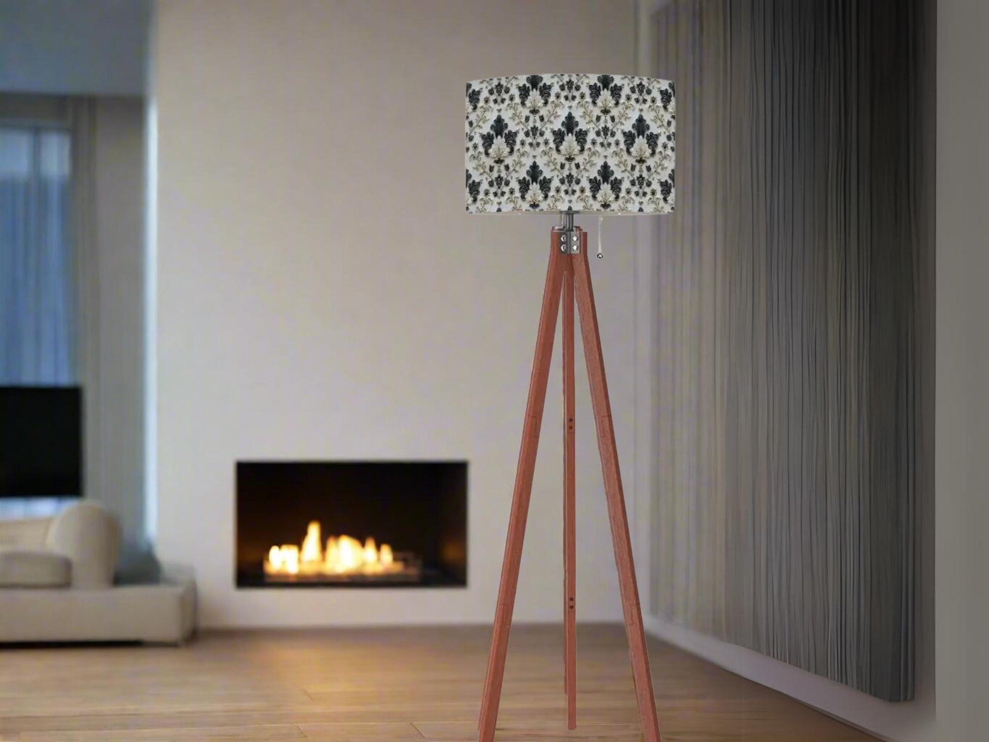 Floor Lamp Tripod Solid Wood Tall Lamp Gold and Green Ornate Floral Mid Century Shade Living Room Lighting for Bedroom Home Decor Dining