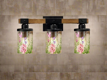 Bathroom Lighting Farmhouse Vanity Light Fixture Butterfly and Floral 3-Light Luxury Bathroom Metal and Glass Restroom Light Over Sink Decor