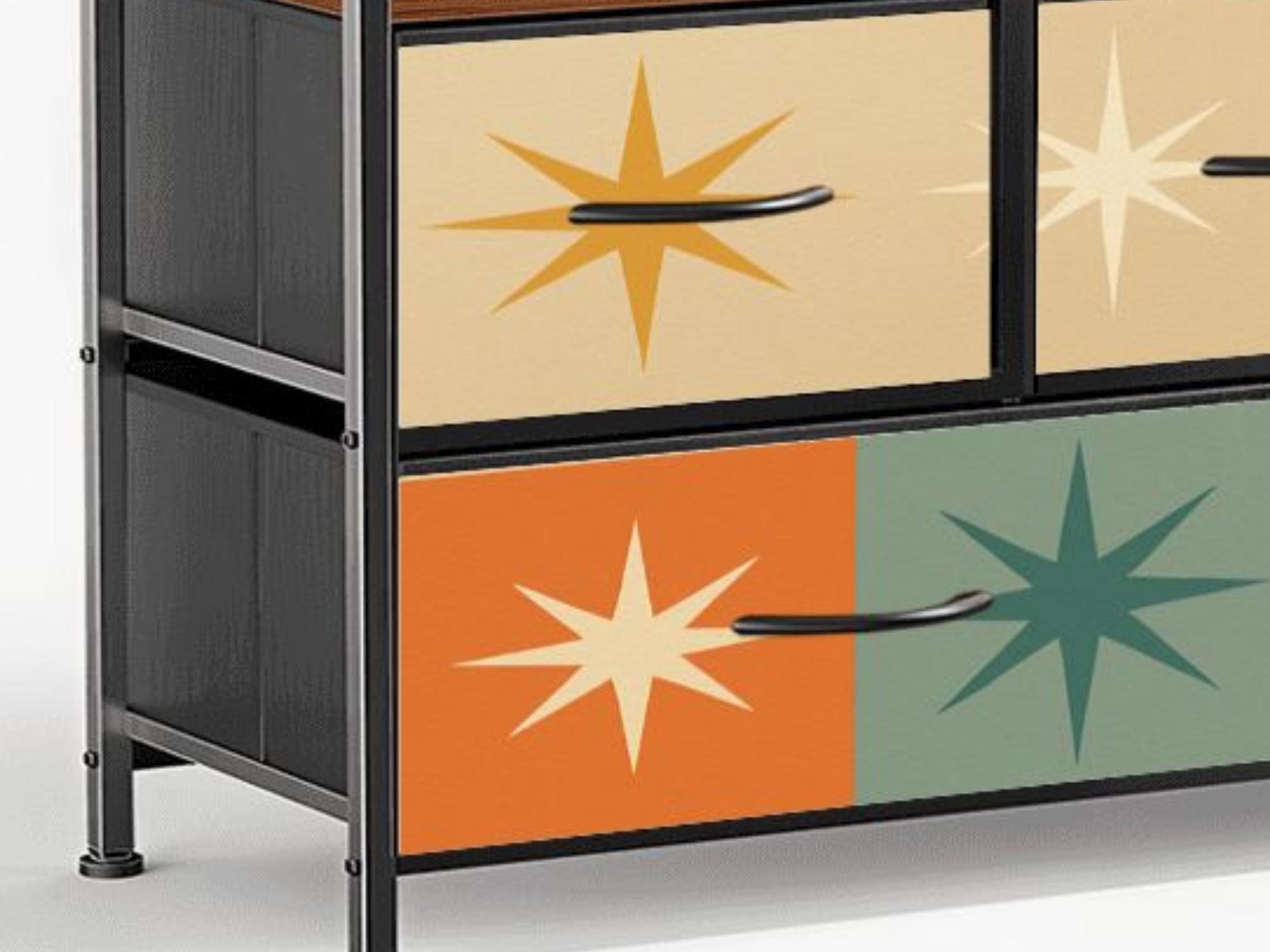 TV Stand With Drawers MCM Franciscan Starburst Decorative Fabric Drawers Bedroom Chest of Drawers Midcentury Modern Plug and Charging Port