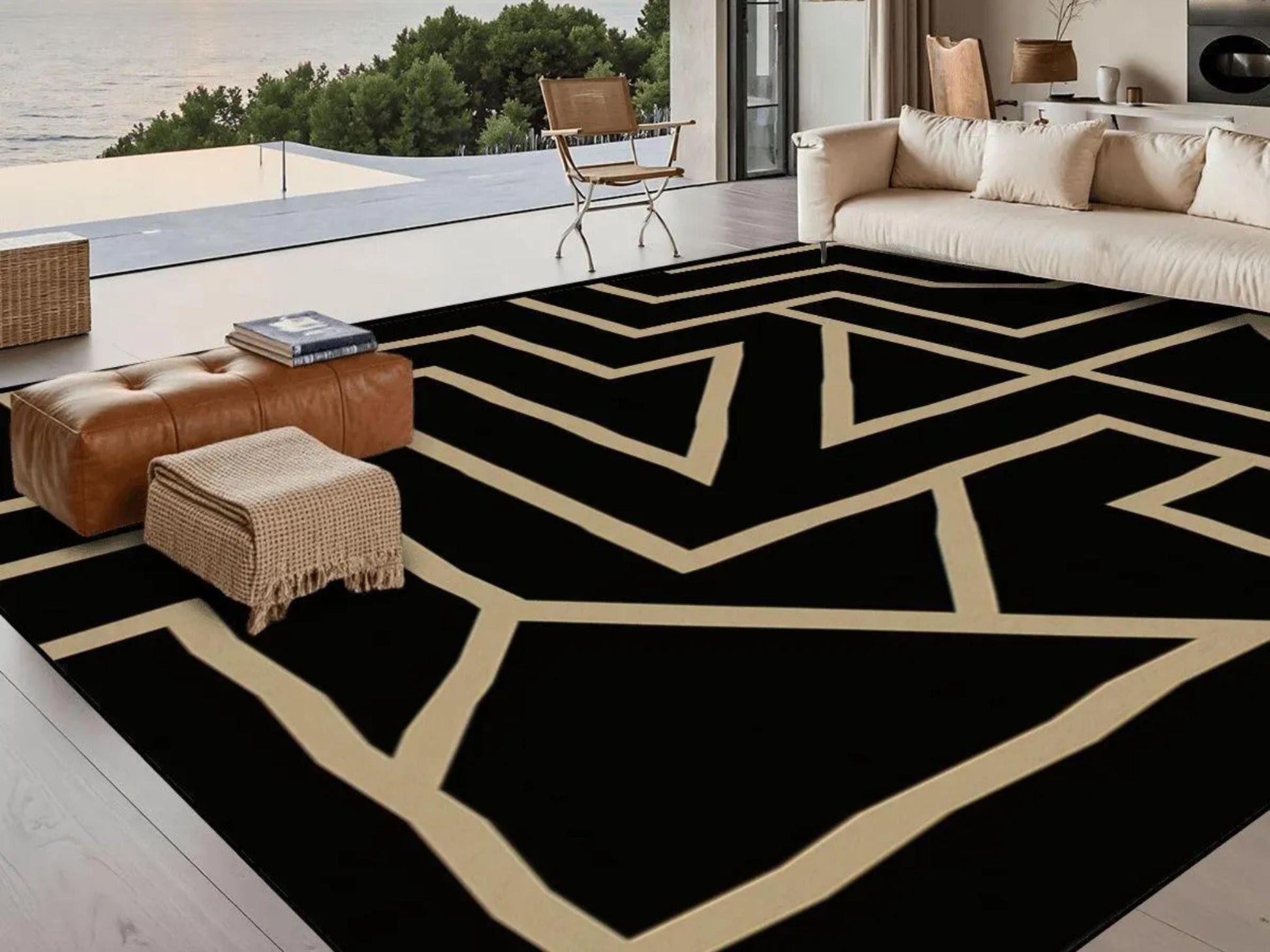 Custom Size Area Rug 8x10 Contemporary Modern Living Room Rug Indoor Mod Black Design Carpet 96in x 120in Family Room Rug Soft Short Pile