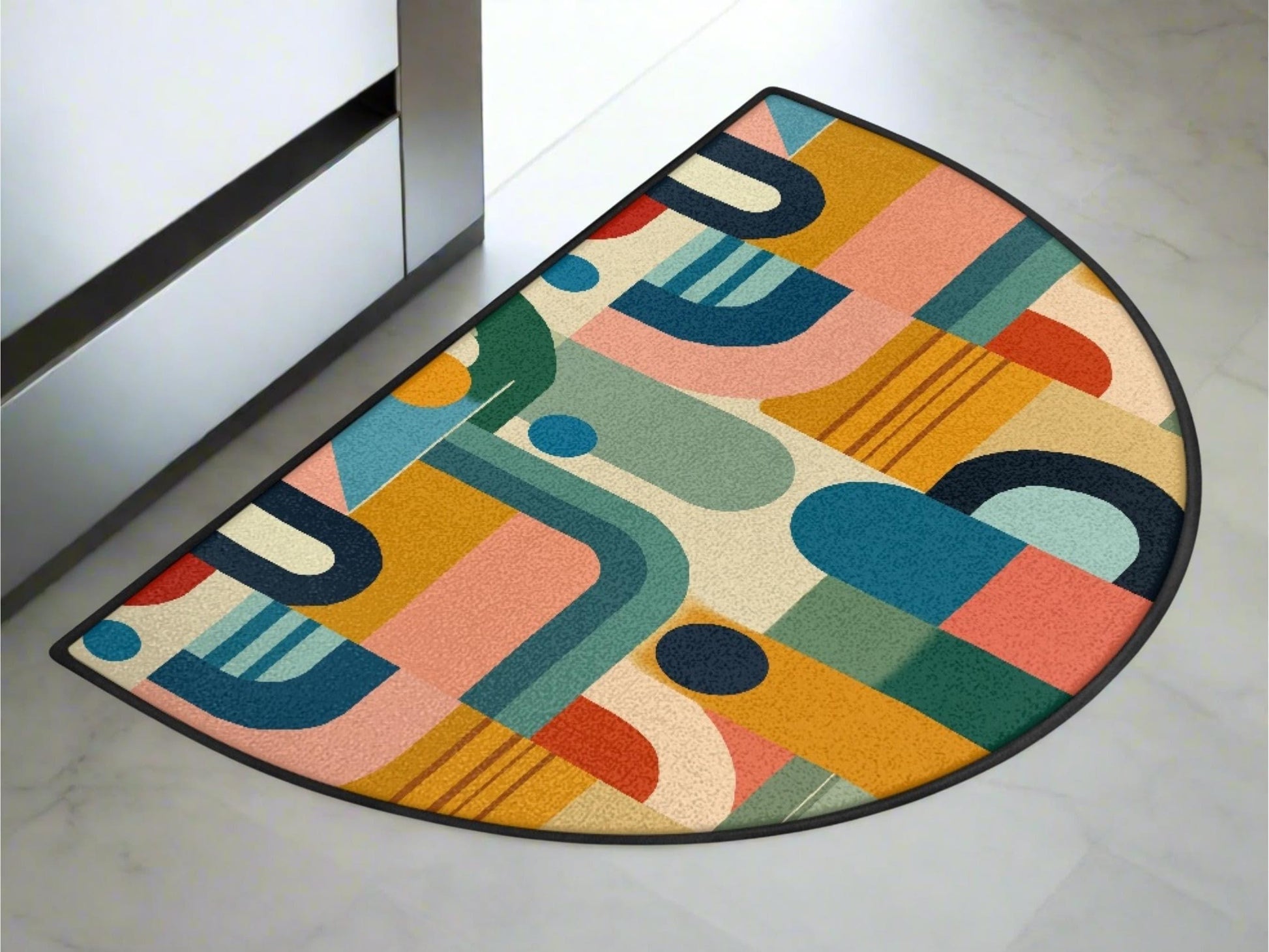 Midcentury Modern Entryway Rug Semi-Circle Colorful Rug Indoor MCM Design Carpet Accenty Welcome Mat Mid Mod Rug Soft Short Pile Midmod Rug