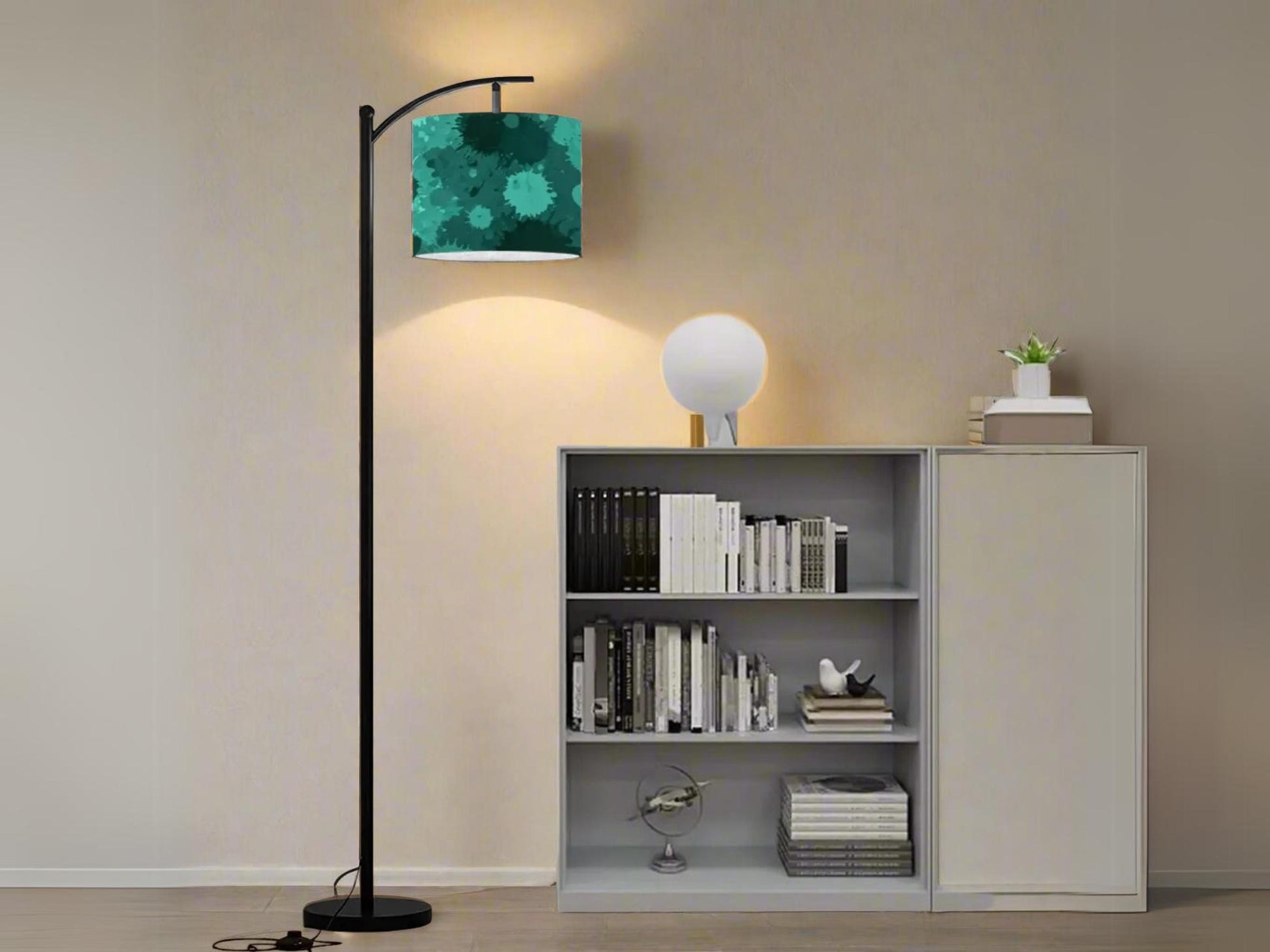 Arc Floor Lamp Modern Splash Teal Splatter Living Room Lamp Gift Housewarming Present Idea Modern Design Bedroom Lighting Floor Lamp Gift