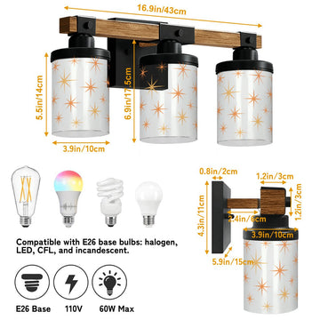 Orange and Yellow Starburst Three-Light Vanity Fixture