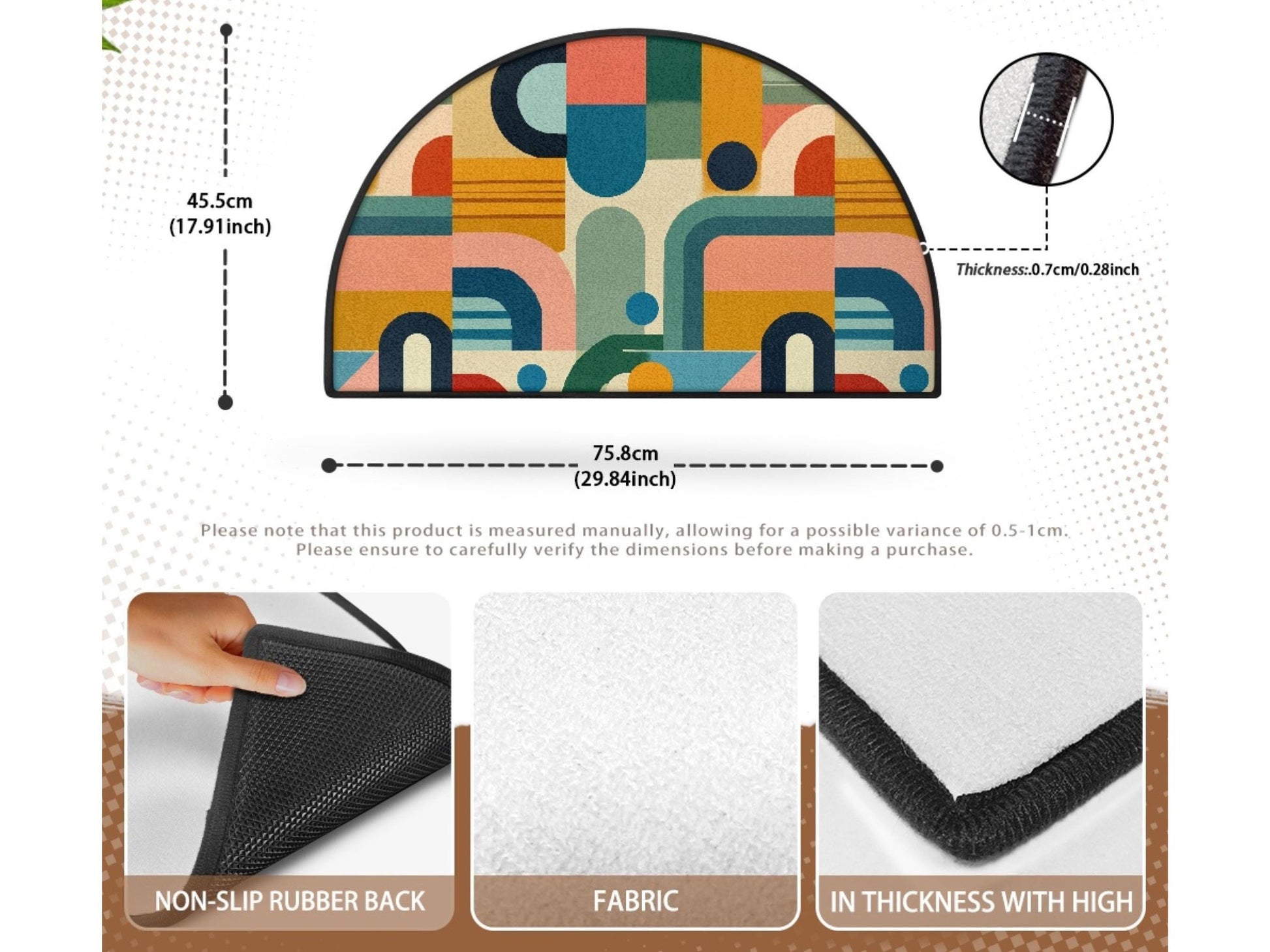 Midcentury Modern Entryway Rug Semi-Circle Colorful Rug Indoor MCM Design Carpet Accenty Welcome Mat Mid Mod Rug Soft Short Pile Midmod Rug