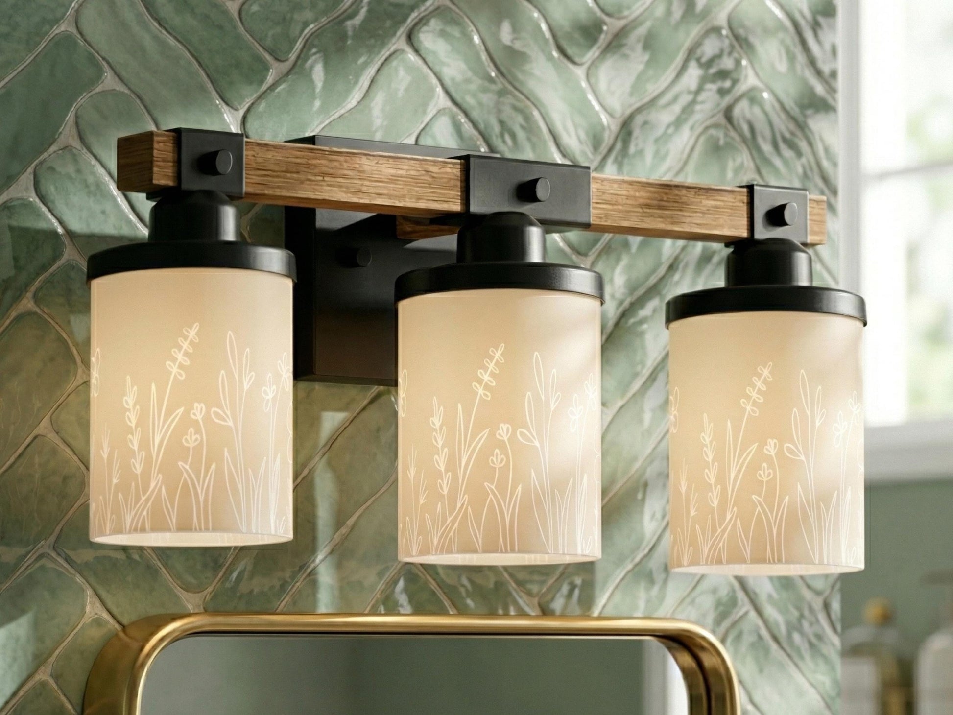 Vanity Light Fixture 3-Light Wildflower Floral Farmhouse Luxury Bathroom Lighting Flowers Metal and Glass Restroom Light Over Sink Decor