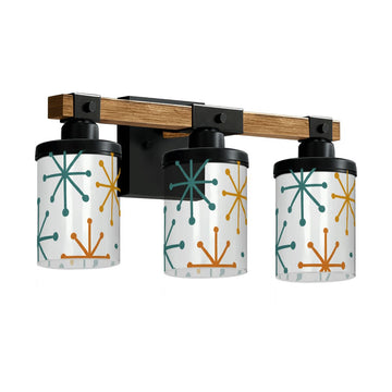 Teal and Orange Starburst Three-Light Vanity Fixture