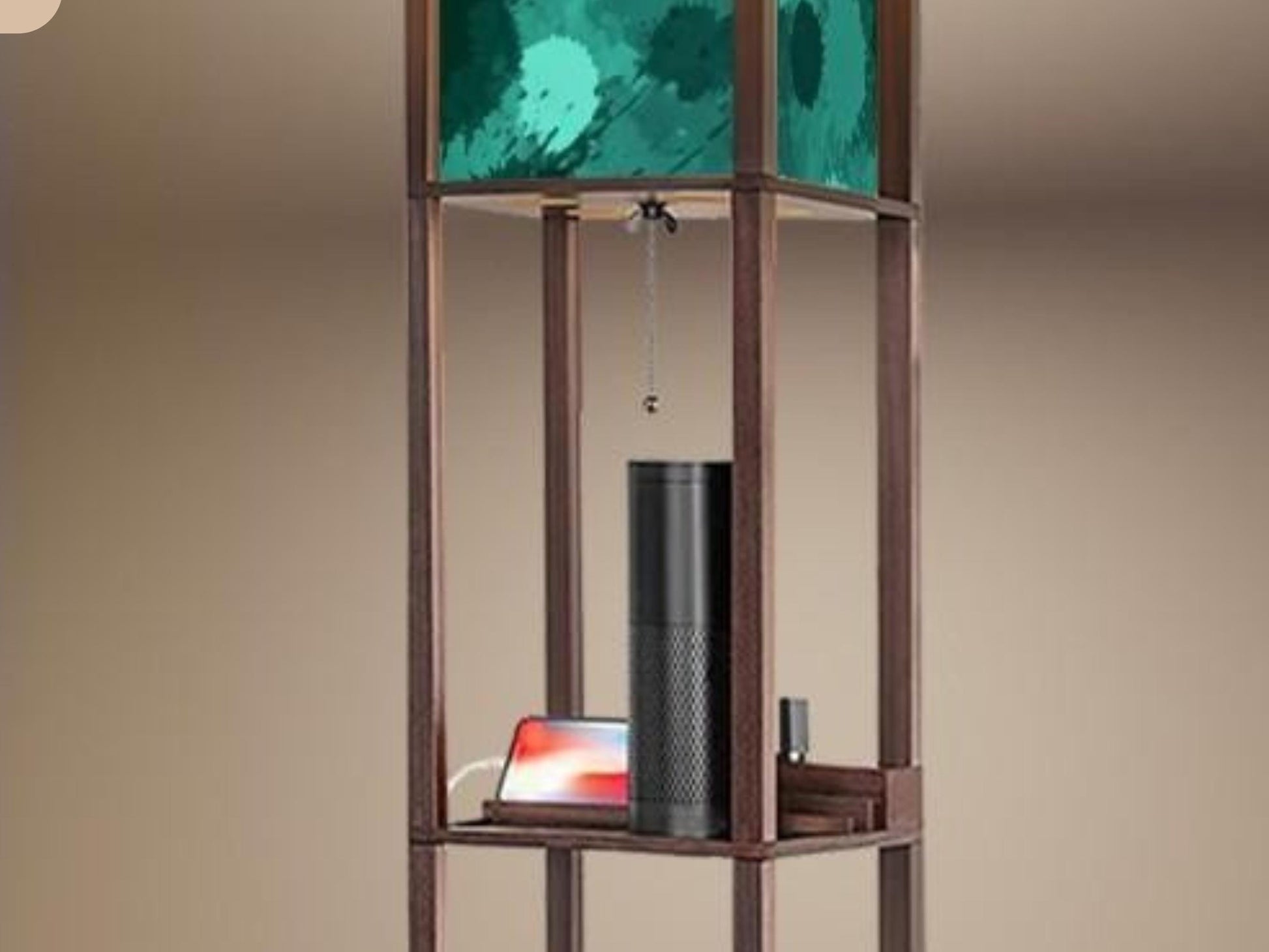 Floor Lamp Wooden Shelves Teal USB Floor Lamp Living Room Lighting Made in USA Floor Lamp With 3 Shelves Bedroom Lighting for Living Room