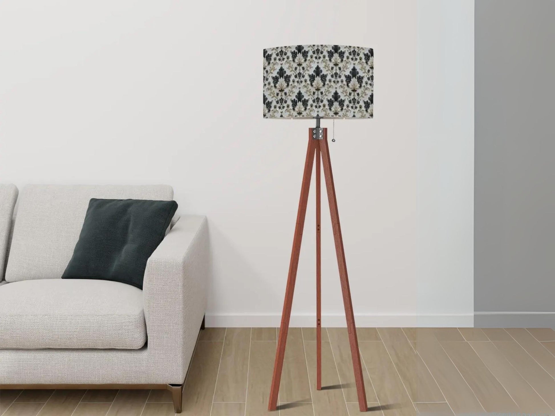 Floor Lamp Tripod Solid Wood Tall Lamp Gold and Green Ornate Floral Mid Century Shade Living Room Lighting for Bedroom Home Decor Dining