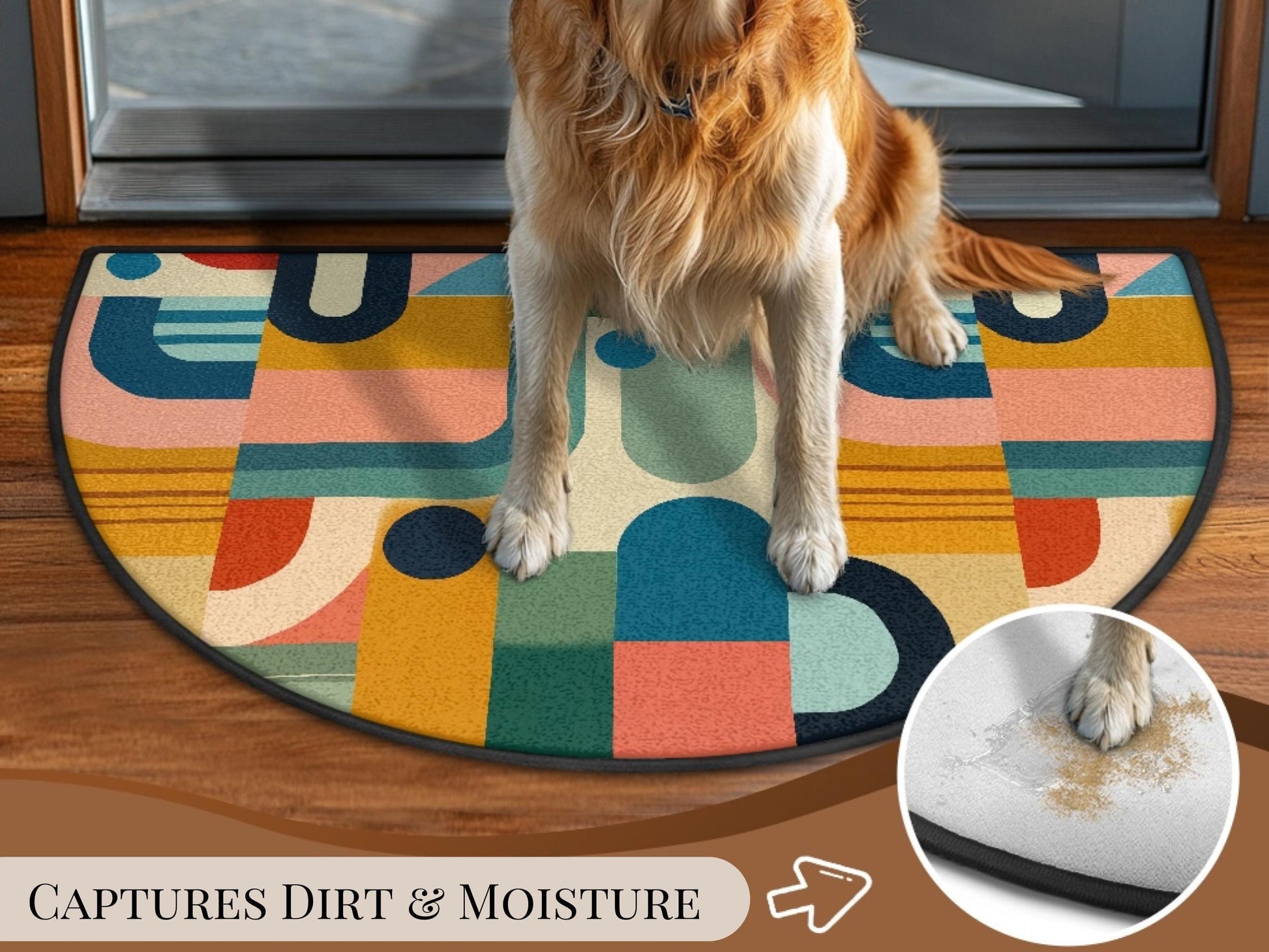 Midcentury Modern Entryway Rug Semi-Circle Colorful Rug Indoor MCM Design Carpet Accenty Welcome Mat Mid Mod Rug Soft Short Pile Midmod Rug