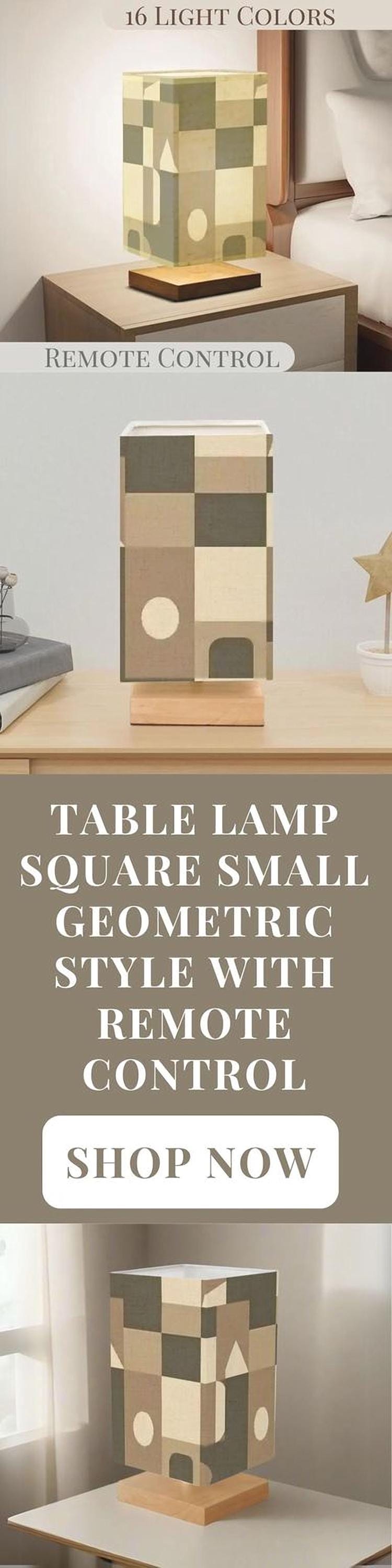 Table Lamp Remote Control For Bedroom Small Desk Lamp For Office Earth Tone Geometric Design Lamp Wood Desk Lamp Lighting for Living Room