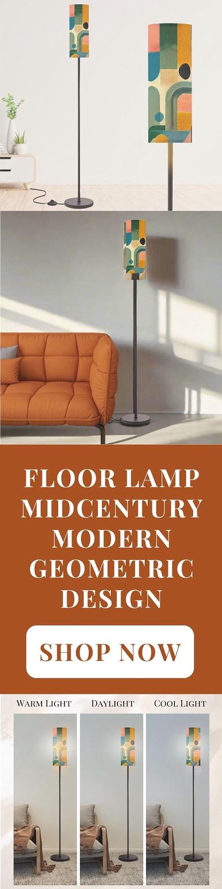 Floor Lamp Mid Century Modern Abstract Floor Lamp Retro MCM Floor Lighting Tall Lamp Geometric Minimalist Accent Lighting Vintage Mod Decor