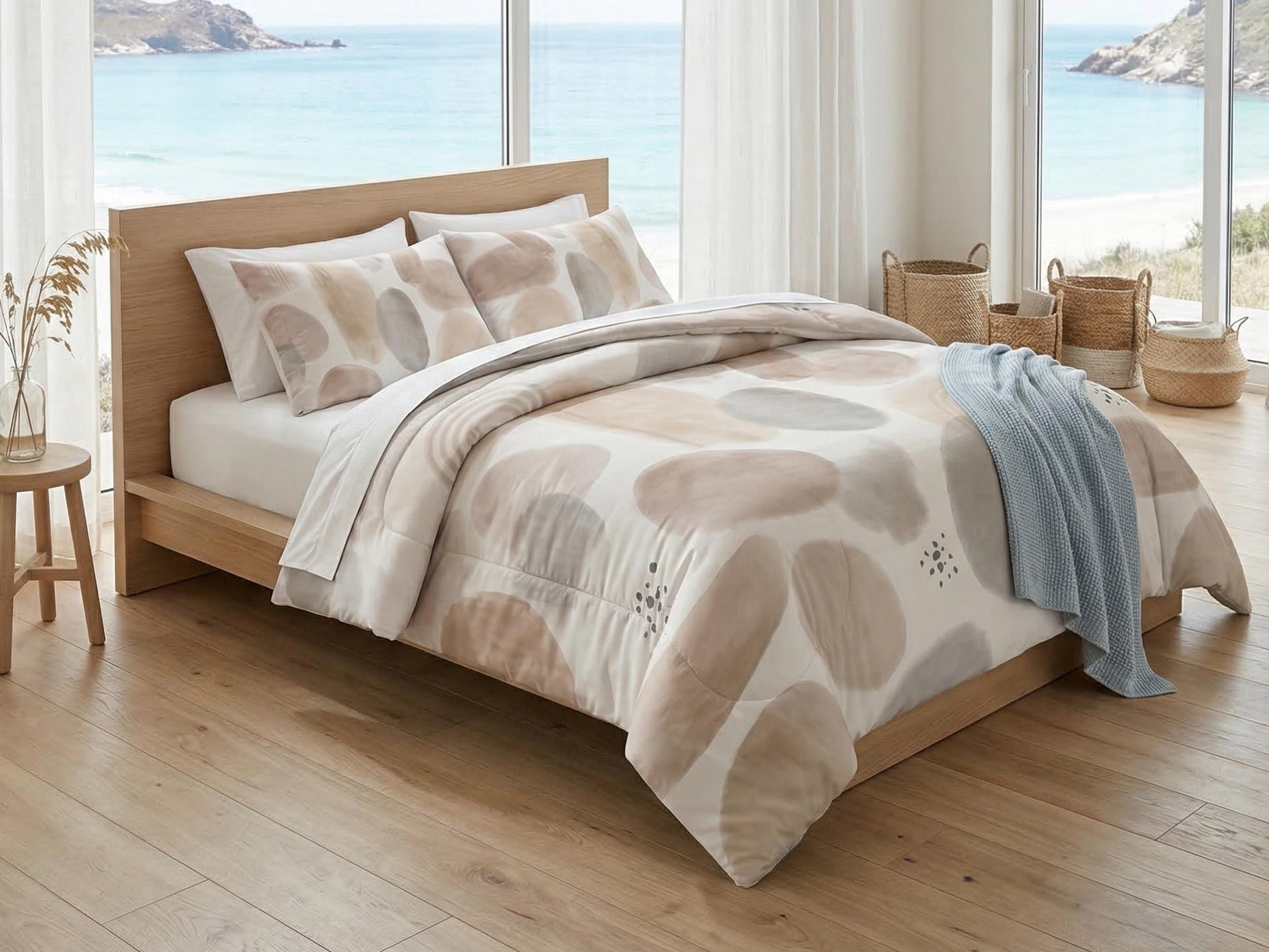 Comforter Set Neutral Organic Abstract Modern Minimal Bedding Cream Taupe Boho Bed Set Scandi Bedroom Decor King Queen Full Twin Pillowcase